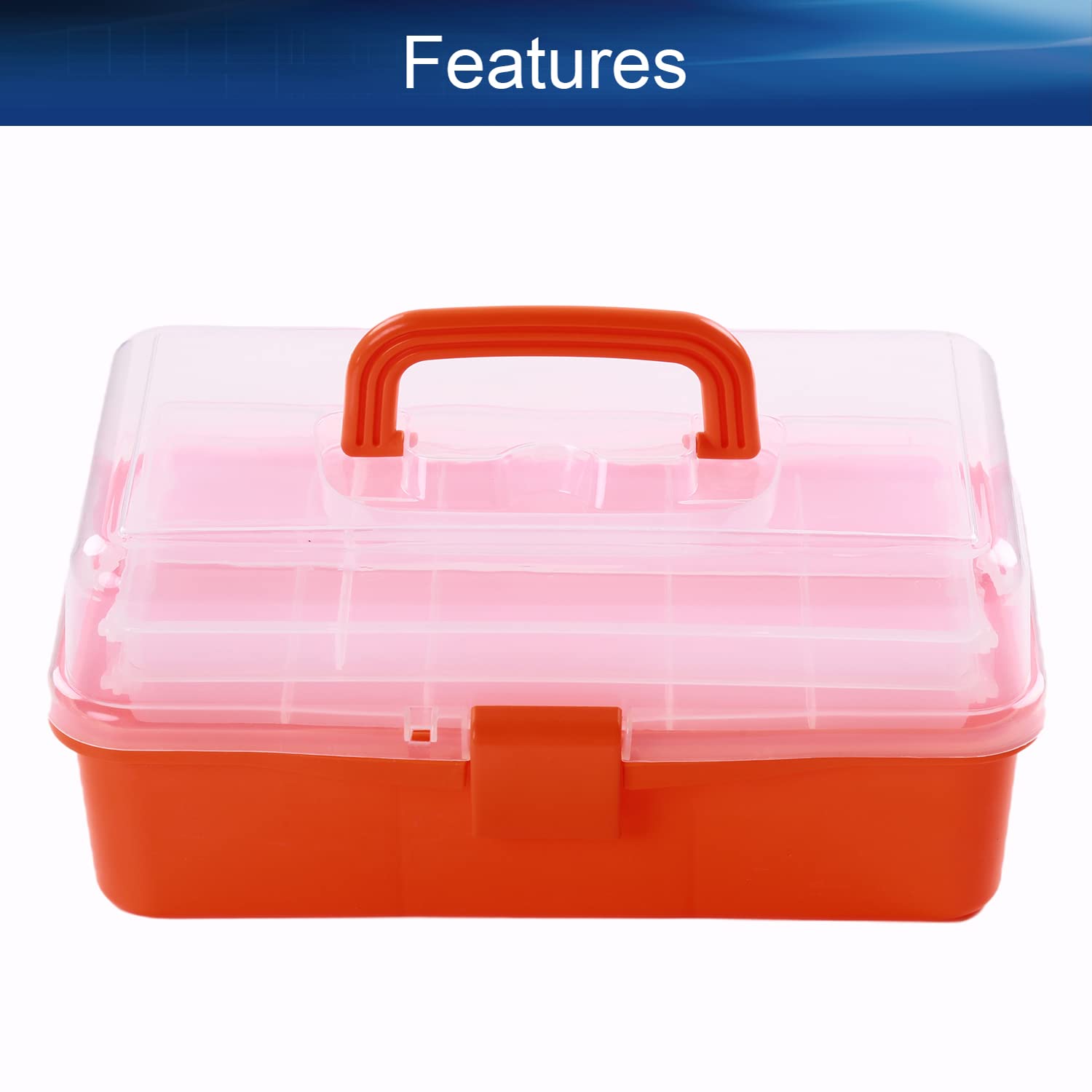 Yinpecly Portable Folding Tool Box - 3-Layer Storage Organizer with Cantilever Tray, Durable Plastic Hardware Case (330x200x150mm, Orange) - Perfect for DIY Projects, Home Repairs, and Workshop Organization