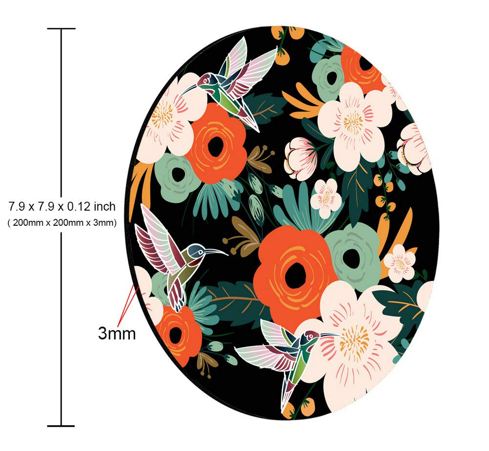 Custom Flower & Hummingbird Gaming Mouse Pad - Non-Slip Rubber Round Mousepad for PC, Laptop, Office & Gaming - Perfect for Work, Gaming & Home Computer Setup