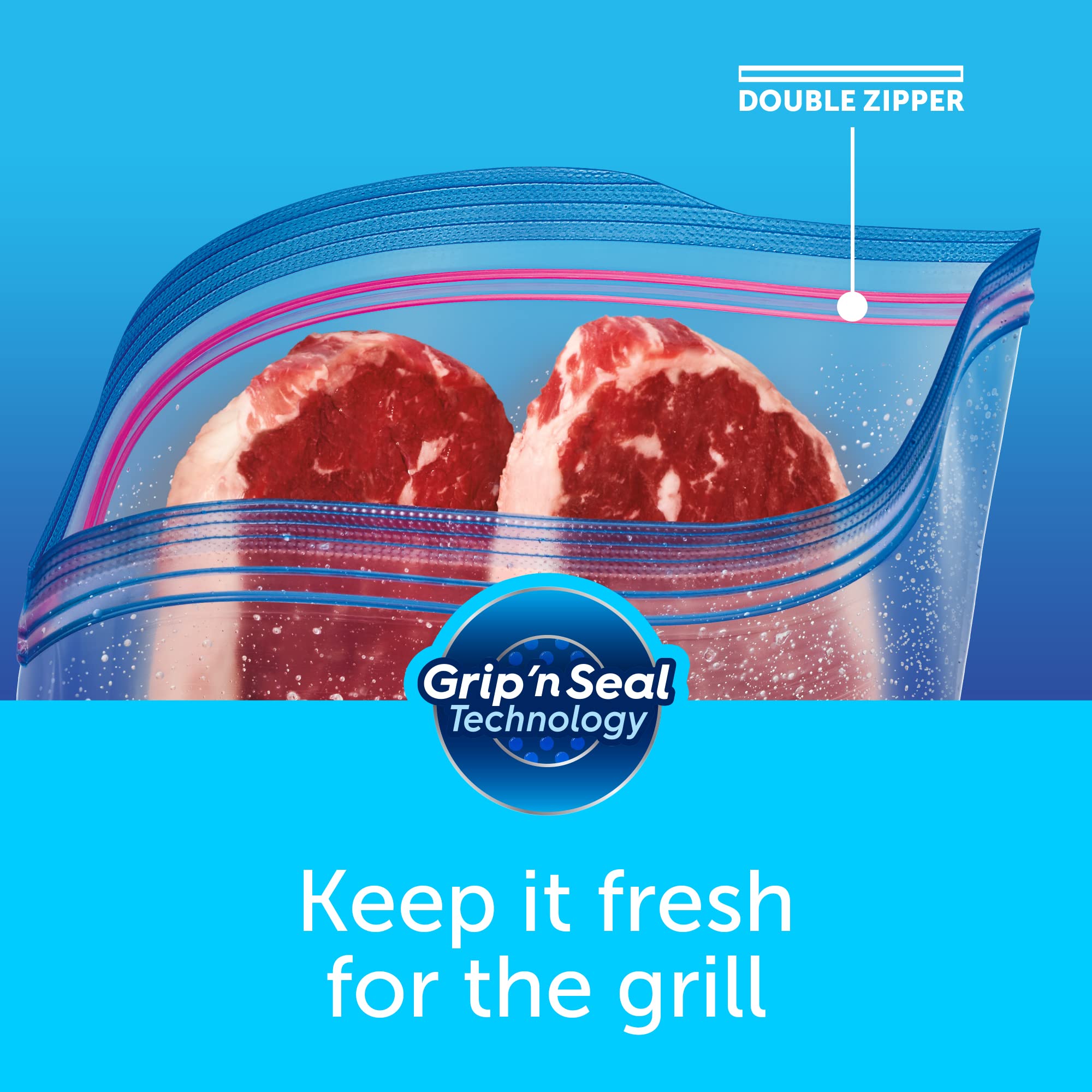 Ziploc 2 Gallon Freezer Bags with Grip 'n Seal Technology - 30 Count (3 Packs of 10) for Food Storage, Meal Prep & Freezing - Perfect for Leftovers, Sous Vide & Bulk Cooking