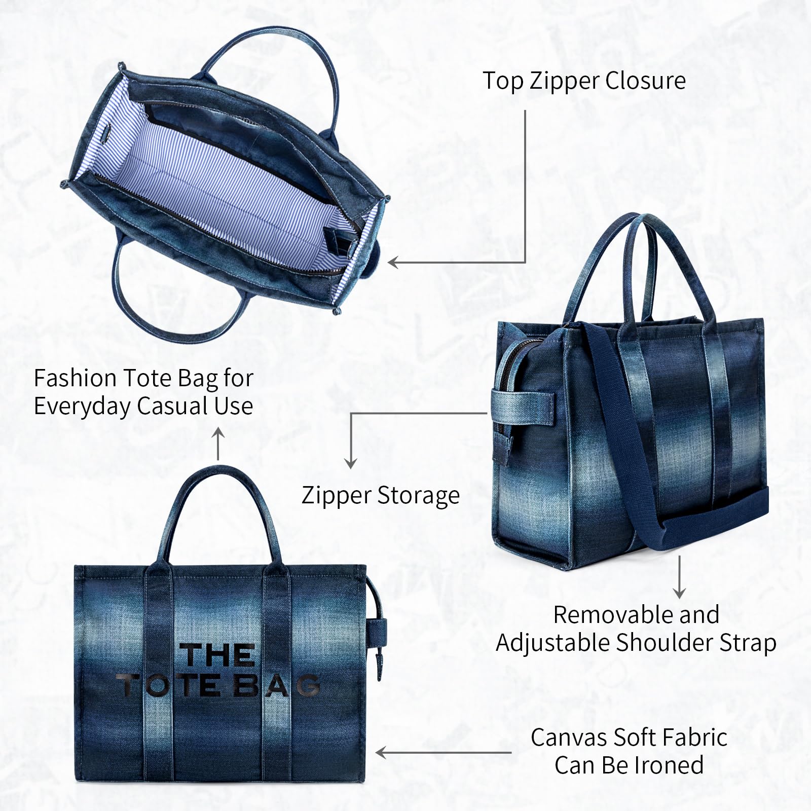 Stylish Canvas Tote Bag for Women - Fashionable Zippered Shoulder Bag & Crossbody Purse - Perfect for Work, Travel & Everyday Use