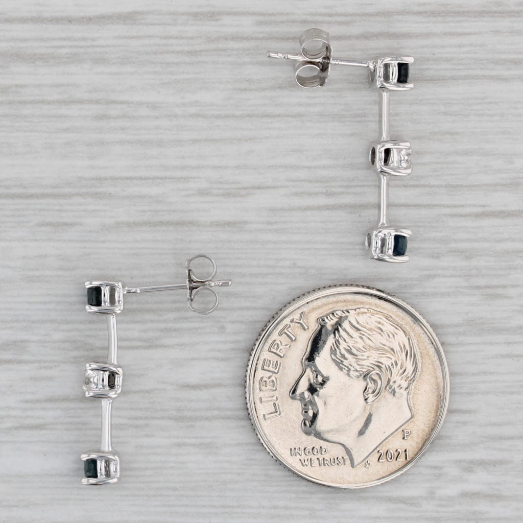 0.50ctw Blue Sapphire & Diamond Journey Drop Earrings in 10k White Gold | Elegant Dangling Earrings for Weddings, Parties & Special Occasions