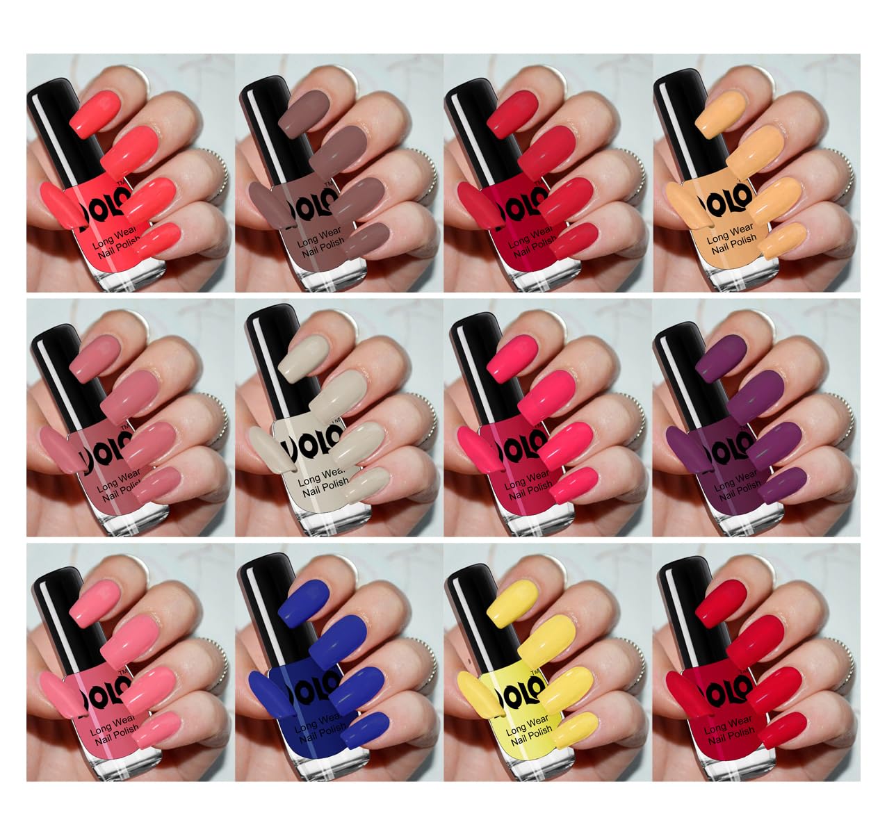 Volo Non-Toxic 12-Piece Shine Nail Polish Set - Carrot Red, Dark Nude, Flirty Nude, Coral Compass & More | Long-Lasting, Vegan & Cruelty-Free | Perfect for Manicures, Pedicures & Nail Art
