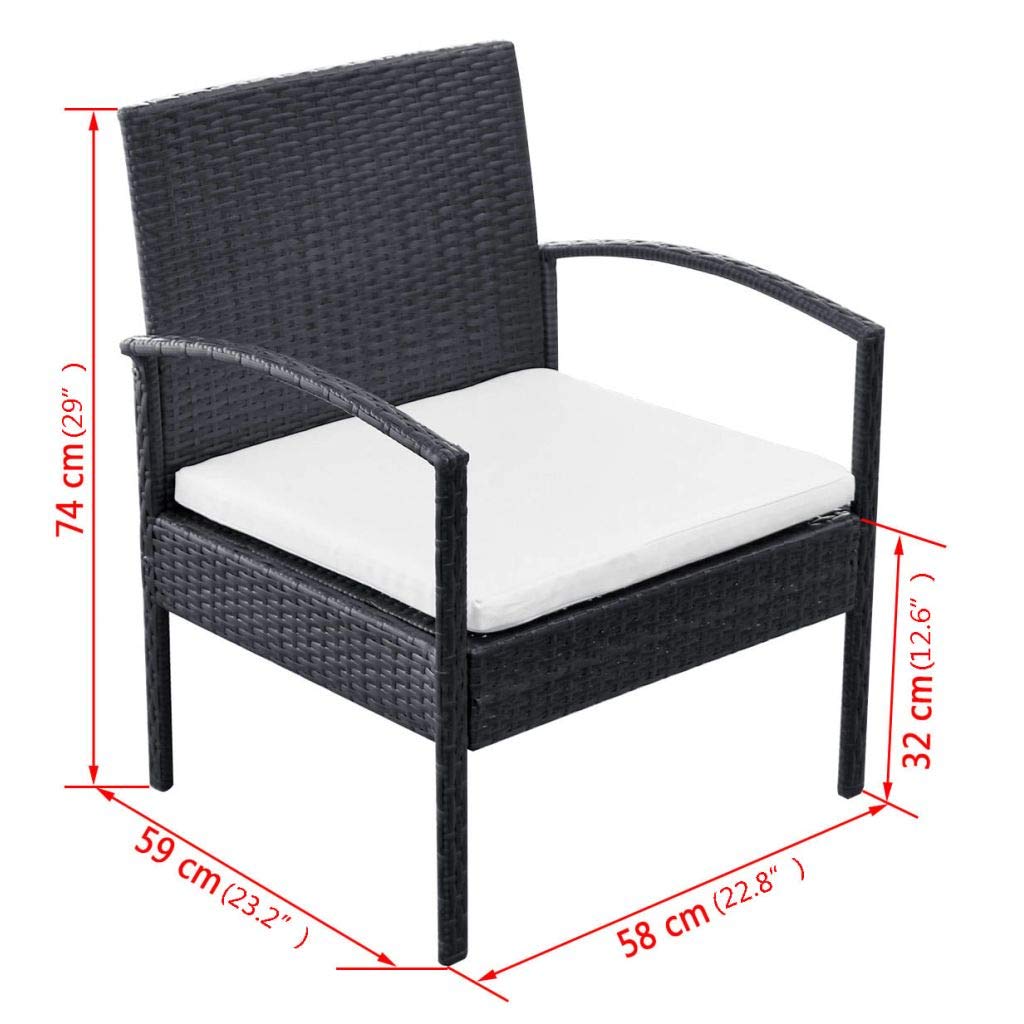 4-Piece Black Poly Rattan Outdoor Bar Set with Cushions & Glass Table - Patio Furniture for Backyards, Porches, Gardens & Poolside Relaxation