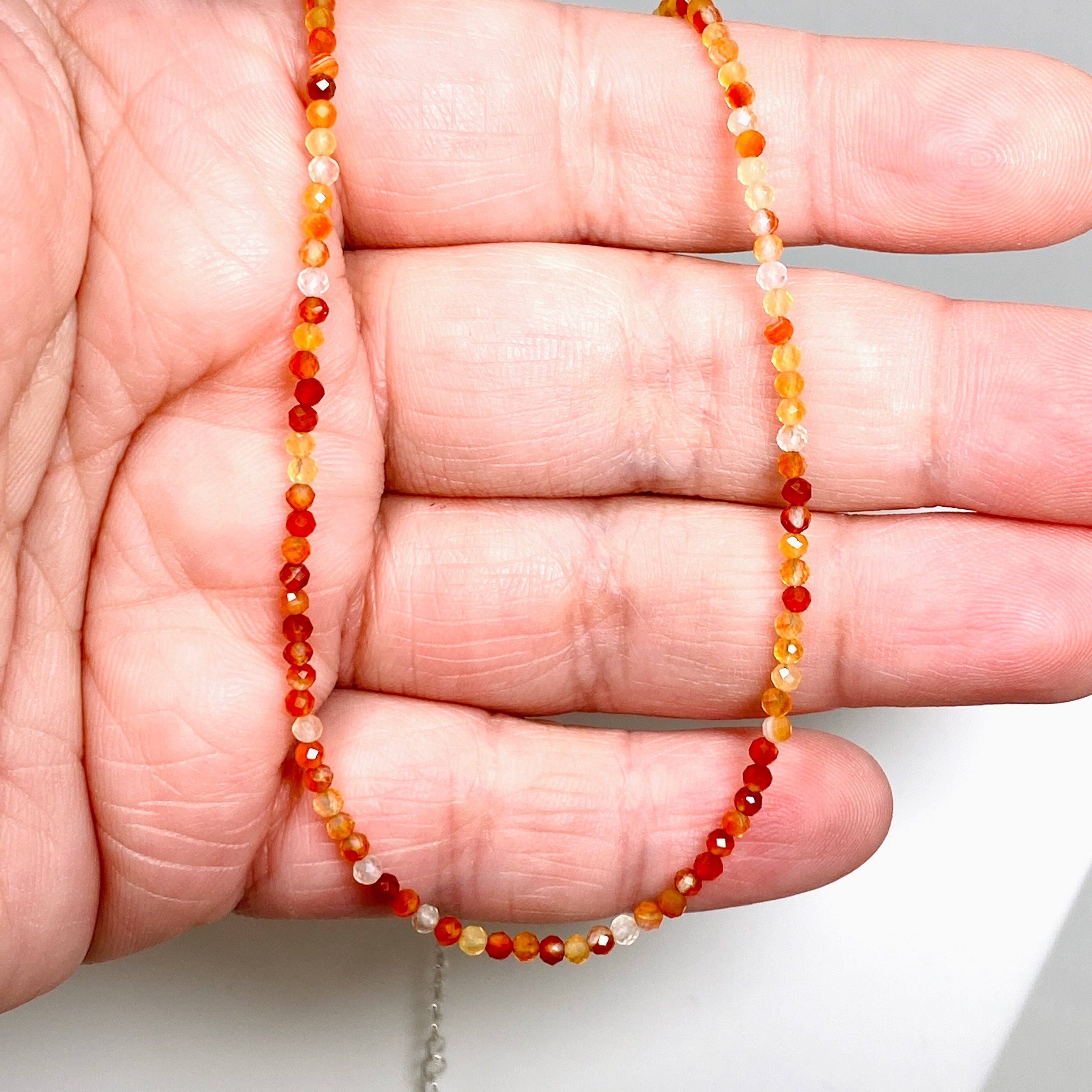 2.5mm Carnelian Micro Bead Necklace - Elegant Natural Stone Jewelry for Women, Boho Chic Accessory for Everyday Wear, Meditation & Yoga