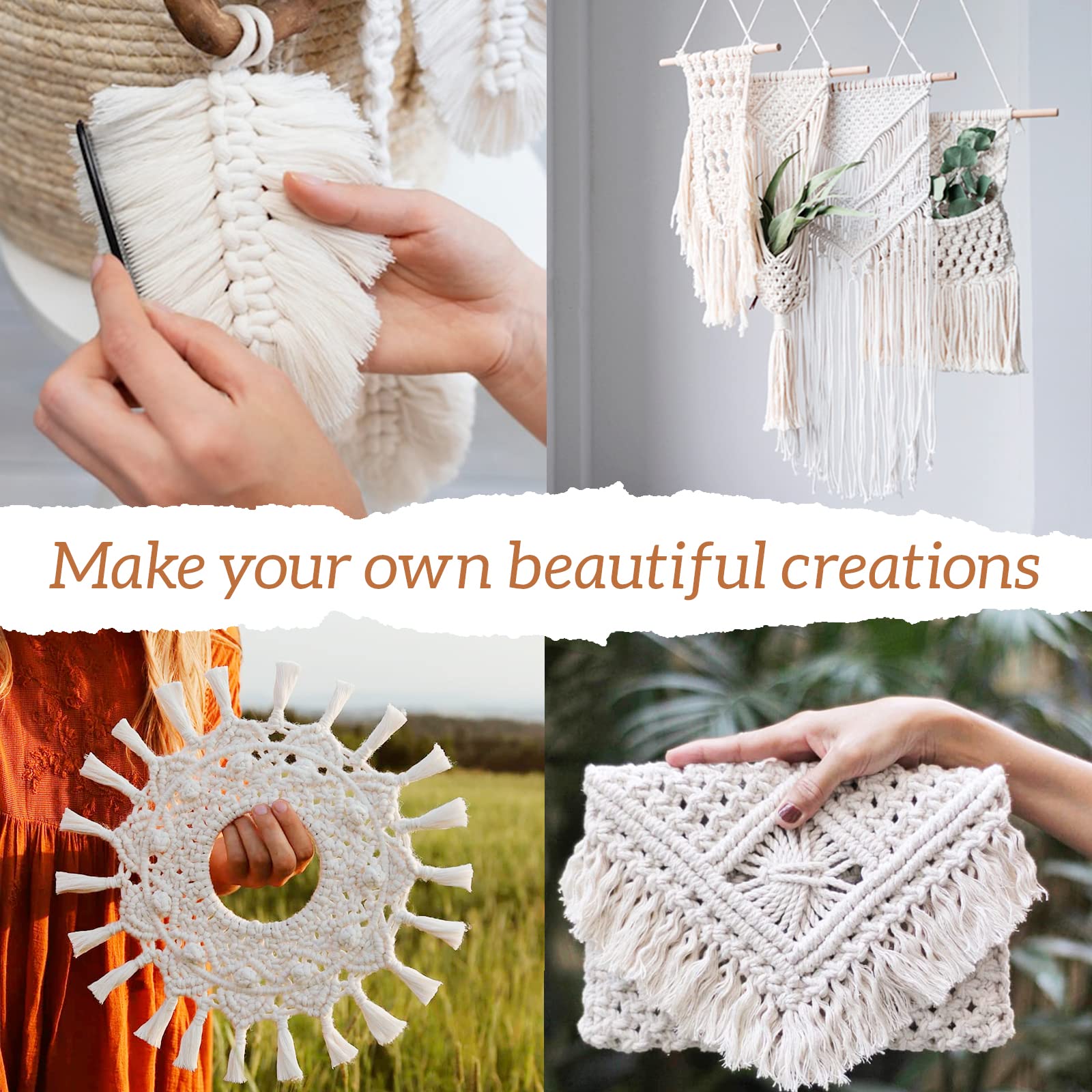 Natural Cotton Macrame Cord 1mm x 220 Yards - Single Strand Macrame Rope for Wall Hangings, Plant Hangers, DIY Crafts & Home Decor | Perfect for Bohemian Decor, Handmade Jewelry & Wedding Backdrops