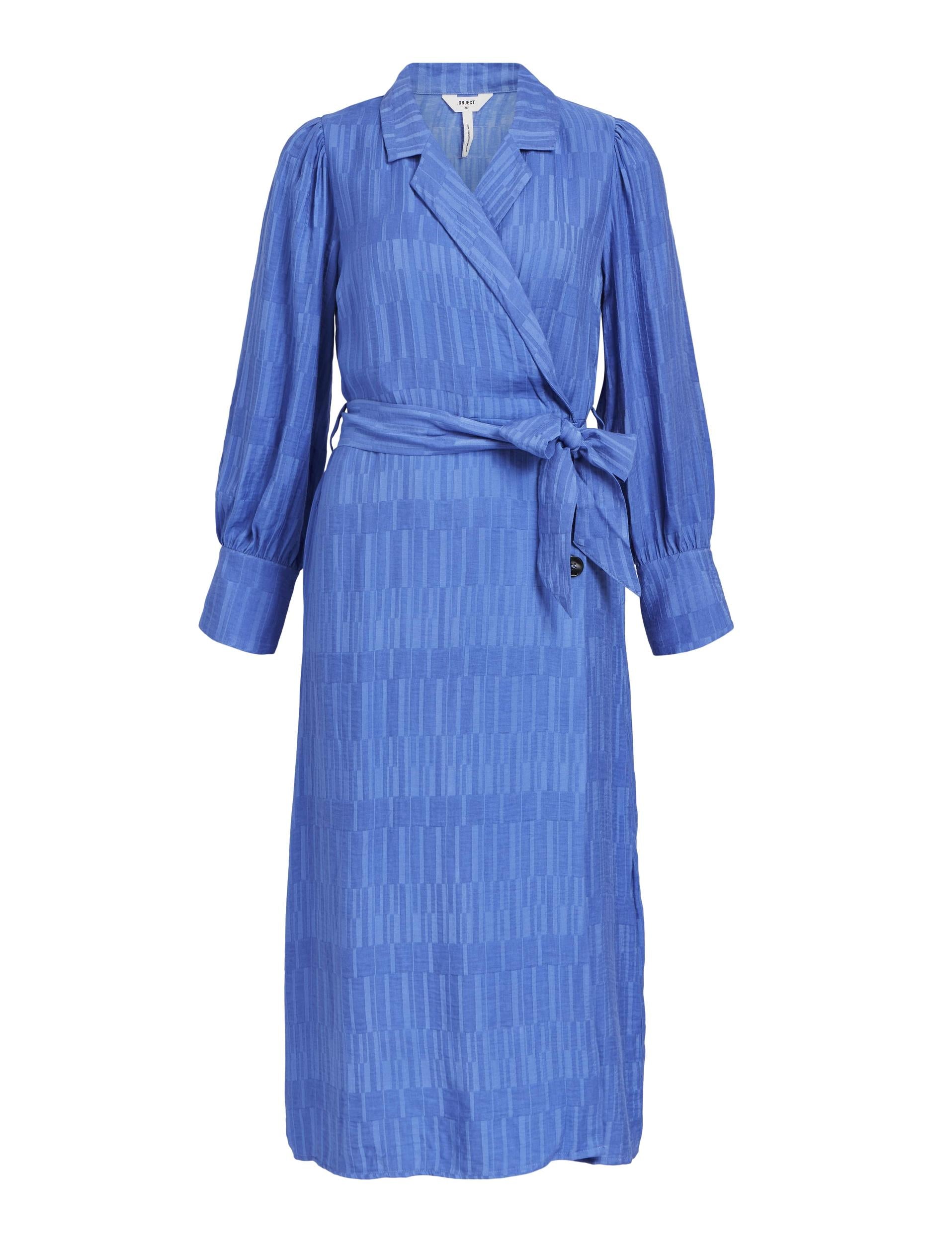 Janine Long Sleeve Midi Wrap Dress in Amparo Blue - Elegant & Flattering Women's Dress for Work, Date Night & Special Occasions