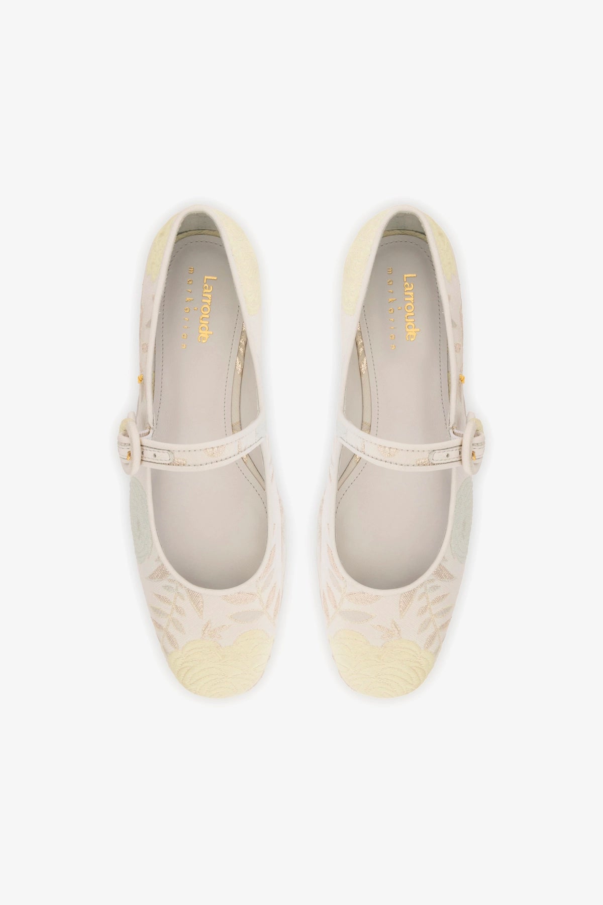 Larroudé x Markarian Blair Flatform Sandals in Yvette Ivory Brocade - Elegant Women's Dress Shoes for Weddings, Parties & Special Occasions