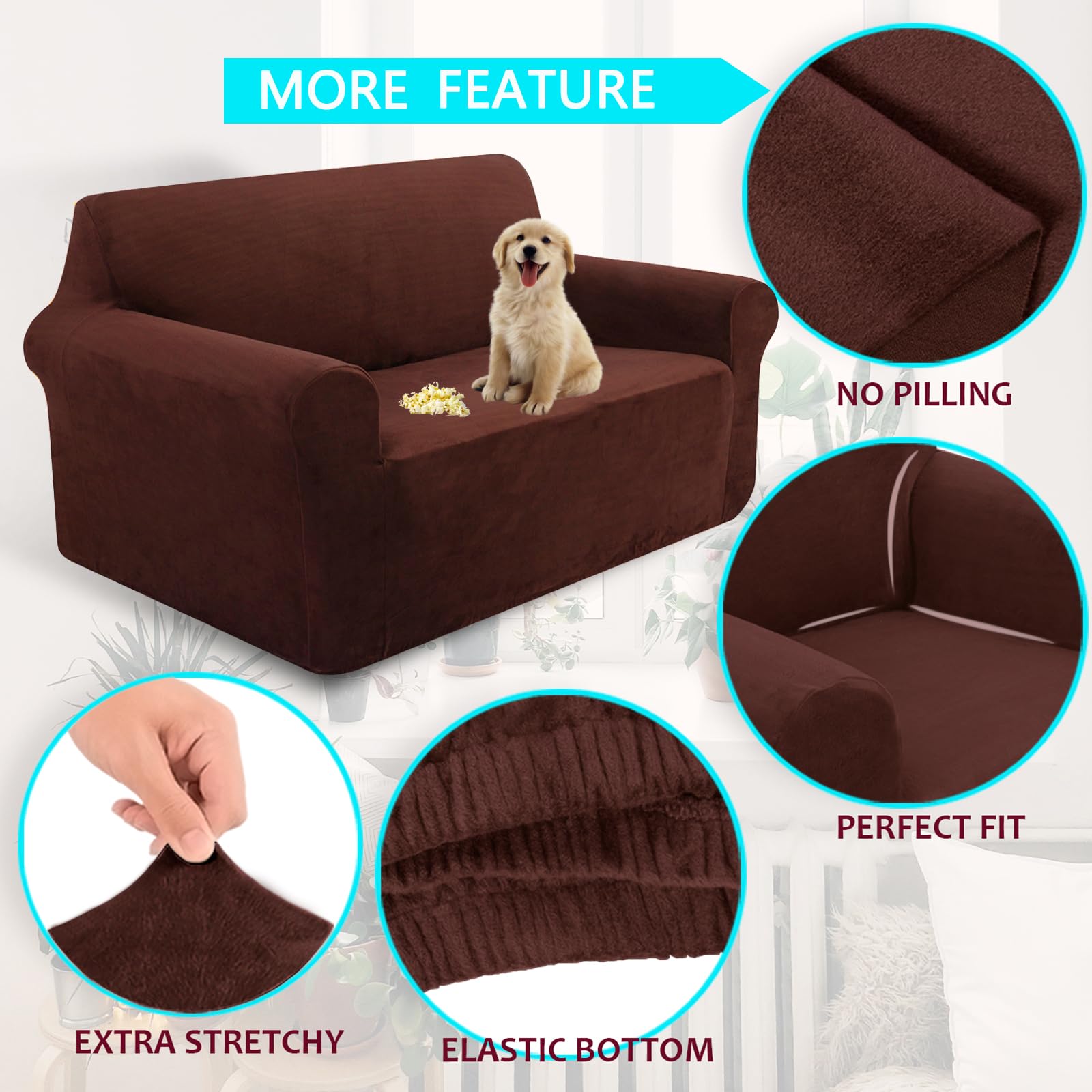 U-NICE HOME Stretch Velvet Chair & Sofa Covers - Furniture Protector Slipcovers for Pets (Chocolate) | Perfect for Living Room, Bedroom & Pet-Friendly Homes