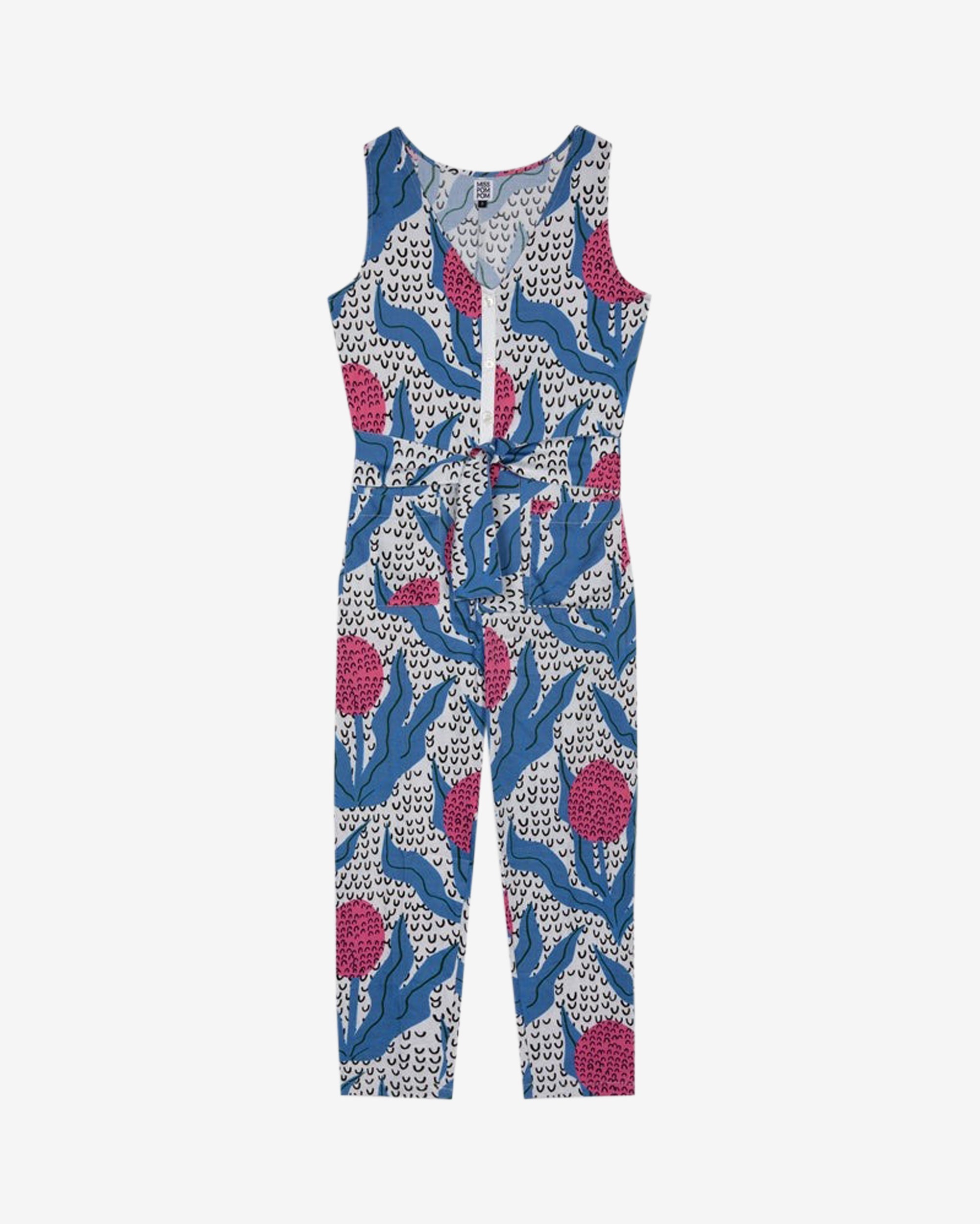 Miss Pompom Averly Sunny Days Jumpsuit - Women's Floral Print Romper with Pockets | Perfect for Beach Vacations, Summer Outings & Casual Wear