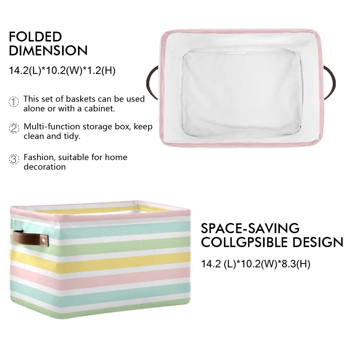 Easter Stripes Collapsible Storage Basket - Waterproof Rectangle Bin for Nursery Toys, Books & Closet Organization | Foldable Home Decor for Bedroom, Shelves & Holiday Decorations