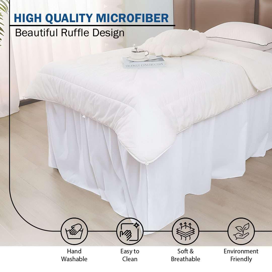 Twin XL Bed Skirt for College Dorm - 42 Inch Drop Microfiber Ruffled Bedding Skirt - Extra Long Twin XL Dorm Room Bed Skirt (White) - Perfect for Dorm Decor & Enhancing Bedroom Aesthetics
