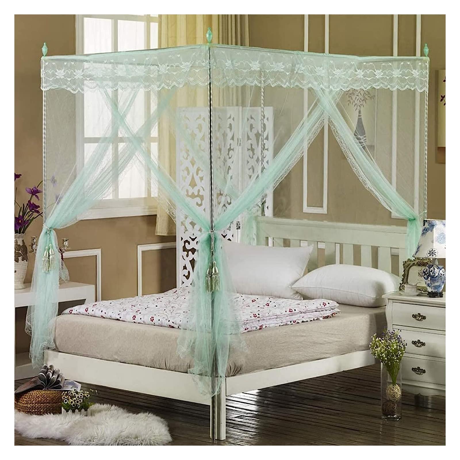 FDFWEFLQQ Double Canopy Mosquito Net Frame with Stainless Steel Poles & Curtain Brackets - King/Twin Size, 22mm Thick - Perfect for Bedroom, Indoor Home Decor & Outdoor Camping Protection