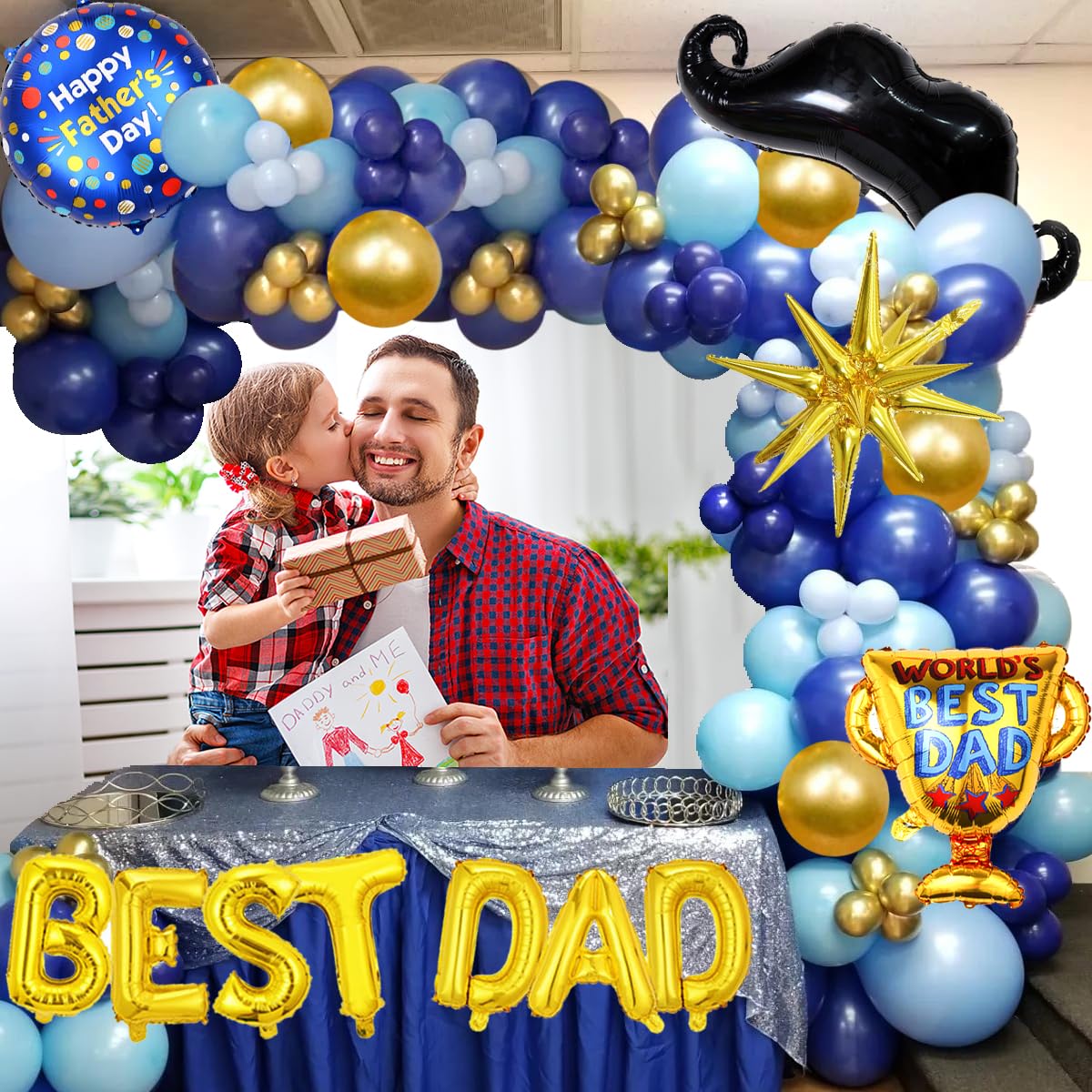 133Pcs Father's Day Balloon Decorations Kit - Happy Fathers Day Balloons, BEST DAD Foil Mylar Balloons, Garland & Arch Set for Father's Day Party Decorations - Perfect for Birthday Celebrations, Family Gatherings & Surprise Parties
