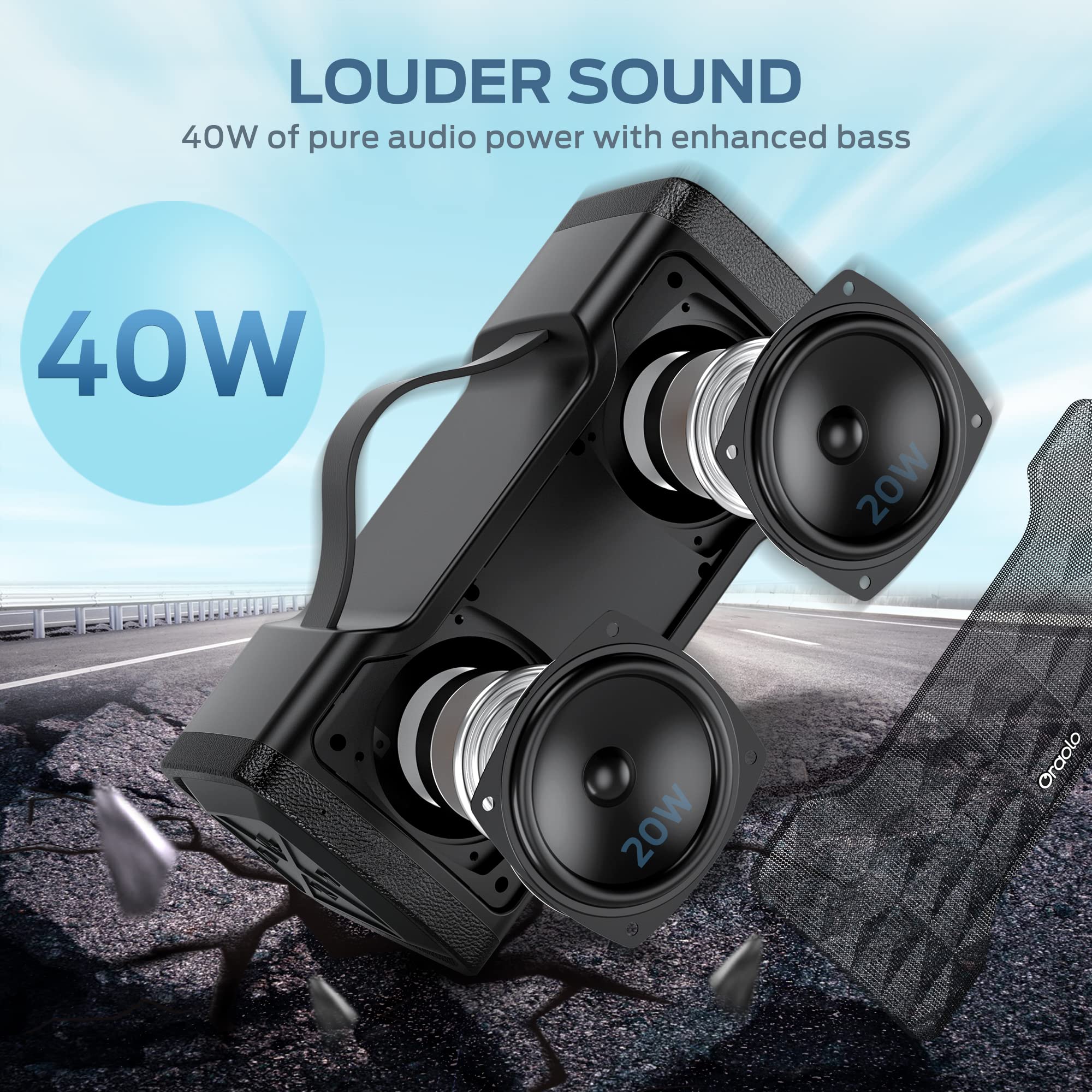 Oraolo 40W Portable Bluetooth Speaker with Stereo Sound, IPX6 Waterproof, USB/AUX Input, Built-in Mic - Perfect for Home Parties, Outdoor Adventures & Travel