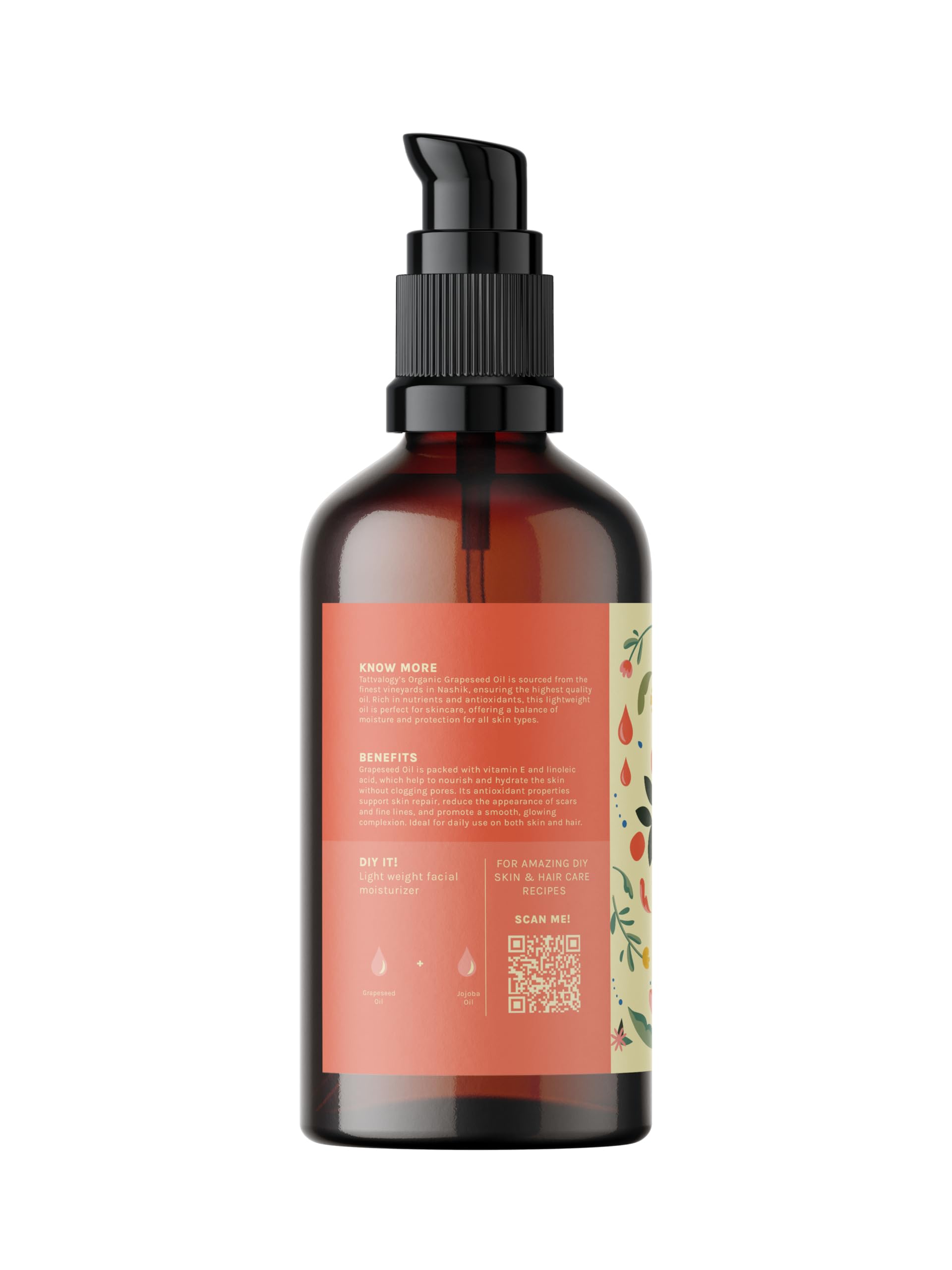 Organic Cold Pressed Grapeseed Oil for Face & Body - Anti-Aging, Acne Treatment & Skin Hydration - Rich in Vitamins E & Essential Fatty Acids - 50ml - Perfect for Daily Skincare Routine & Massage Therapy