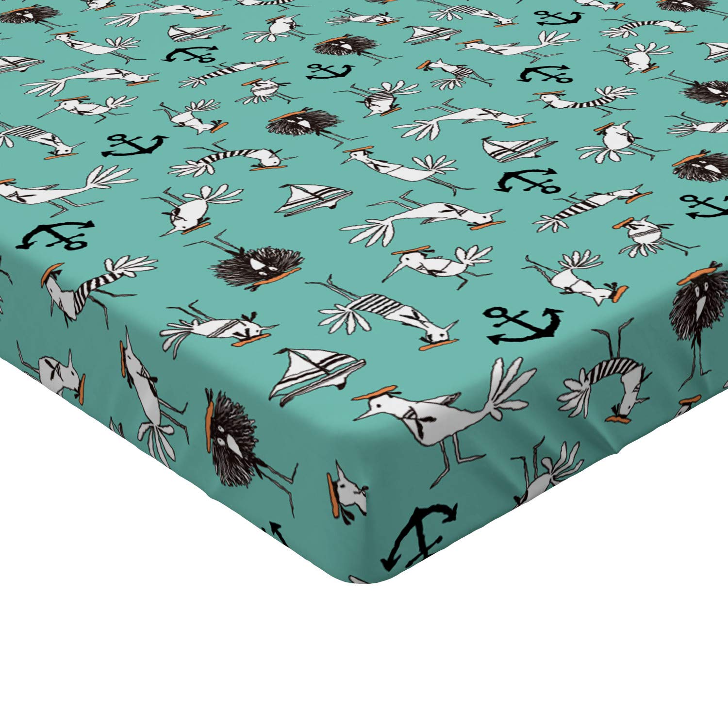 Ambesonne Marine Themed Fitted Sheet - Nautical Sailor Birds, Sailboats & Anchors Design - Deep Pocket All-Round Elastic Twin XL Size - Seafoam Grey - Perfect for Coastal Bedrooms, Beach Houses & Nautical Decor