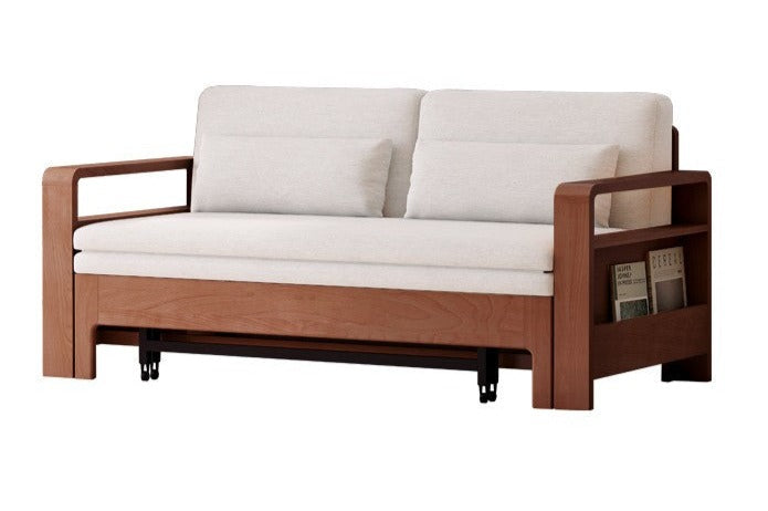 Solid Wood Sleeper Sofa - Beech & Oak Multi-Functional Convertible Sofa Bed for Living Room, Guest Room & Small Spaces