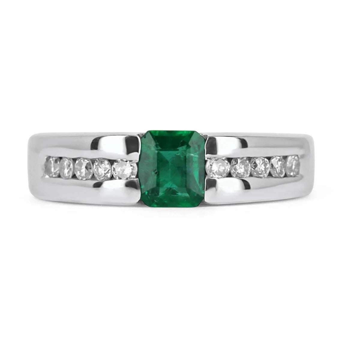 0.90tcw Emerald Cut Diamond Men's Wedding Band Ring - Channel Set 14K White Gold for Engagement & Anniversary Gifts