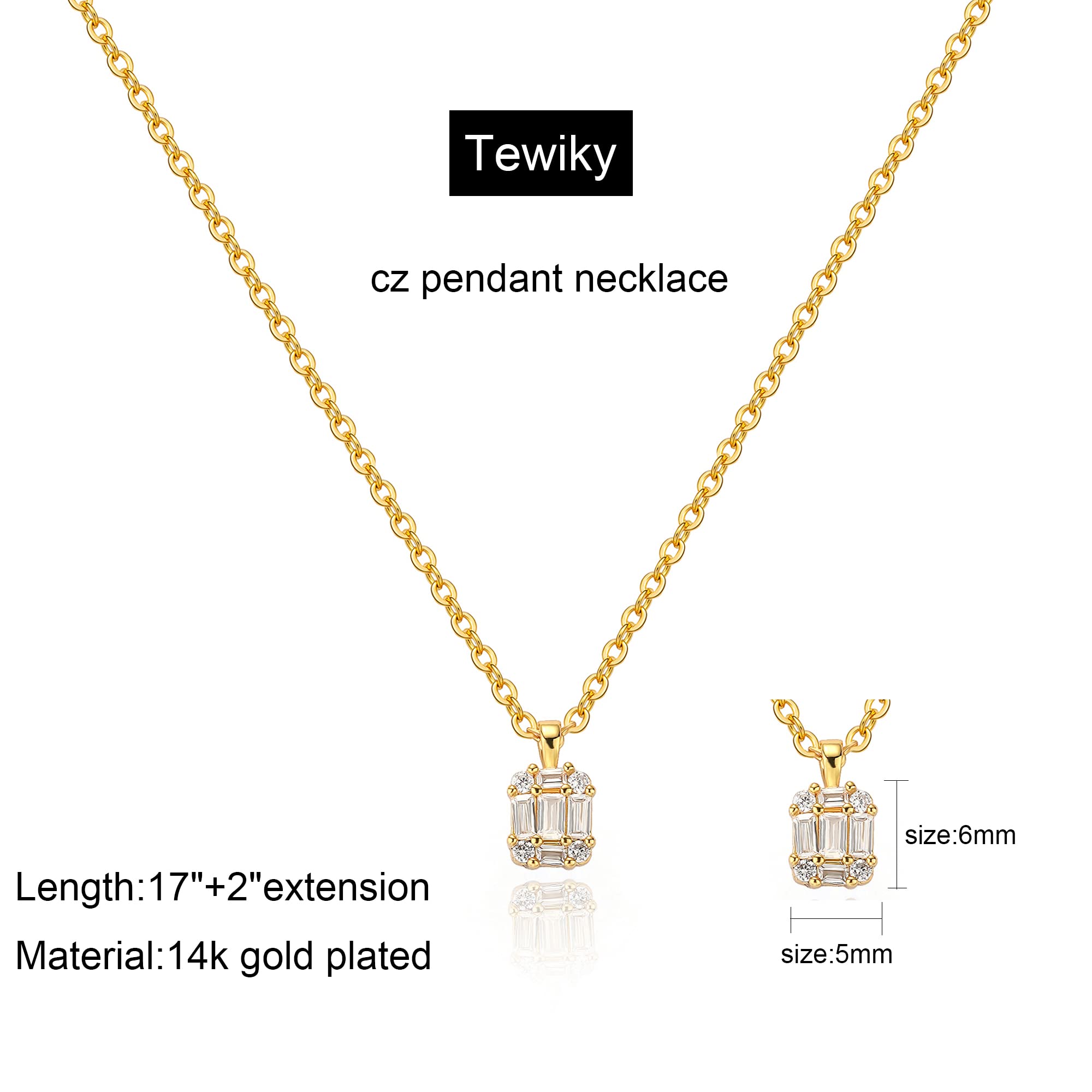 Tewiky 14K Gold Plated Diamond Pendant Necklace for Women - Dainty Layered Cuban Paperclip Chain Choker, Minimalist Stacked Necklace Jewelry Gift | Perfect for Date Nights, Anniversaries & Special Occasions