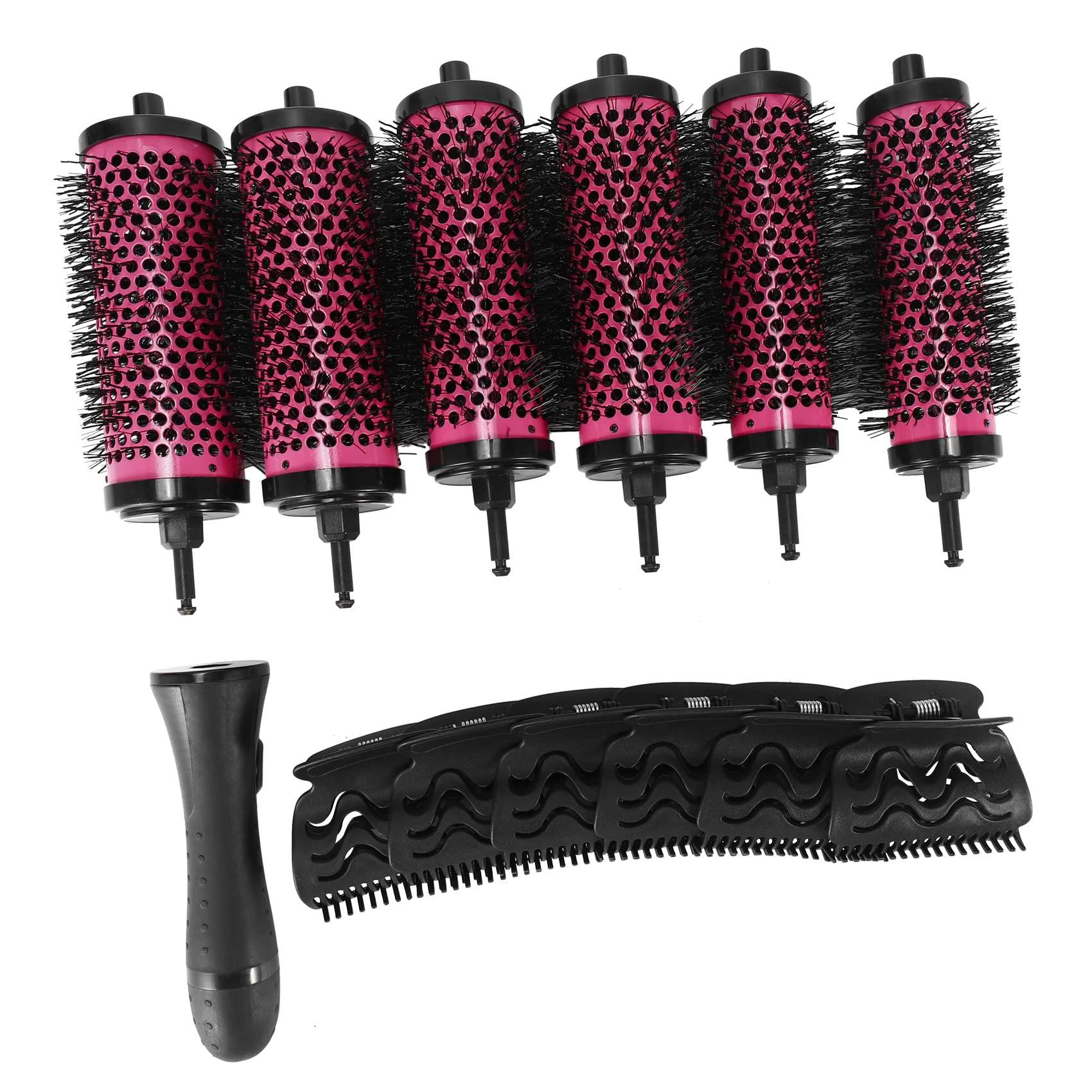 RETTI 6-Piece Round Hair Brush Set with Detachable Handle - 3 Sizes (Small, Medium, Large) Ceramic Barrel Hair Roller Brush with Positioning Clips - Professional Hair Styling Tools for Salon & Home Use - Perfect for Curling, Blowouts & Volume Styling