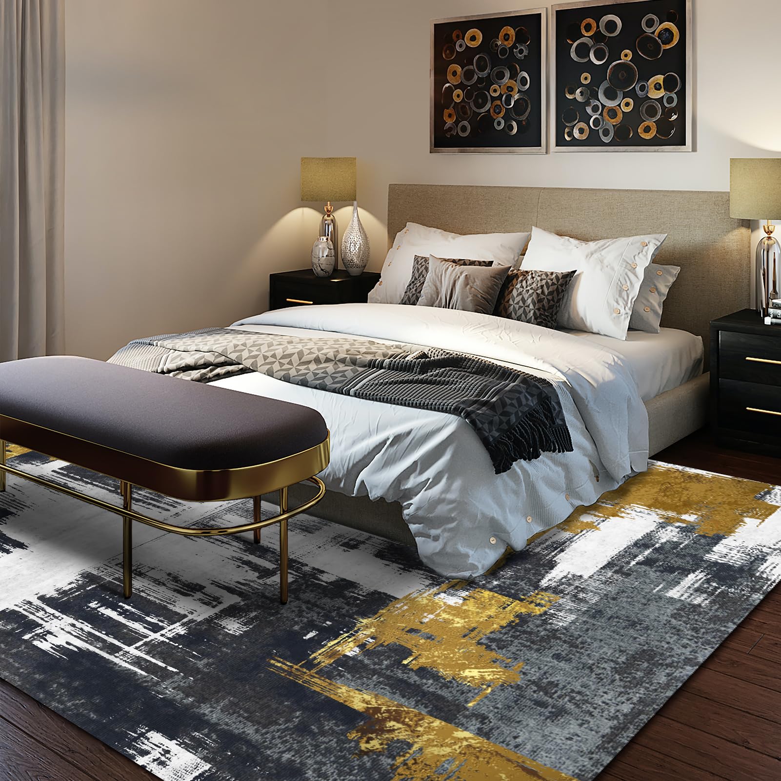 6'x9' Machine Washable Abstract Area Rug - Non-Slip Modern Woven Boho Carpet for Living Room, Bedroom, Kitchen & Office - Soft Home Decor in Black | Perfect for High-Traffic Areas & Pet-Friendly Spaces