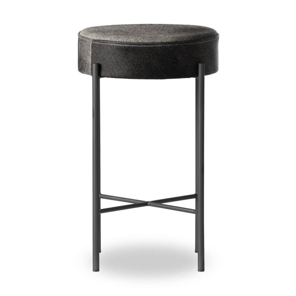 Premium Nocona Stool with Black & White Speckled Hide - Western Style Bar Stool for Home, Ranch, or Saloon Decor - Perfect for Cowboy Themed Rooms and Rustic Interiors