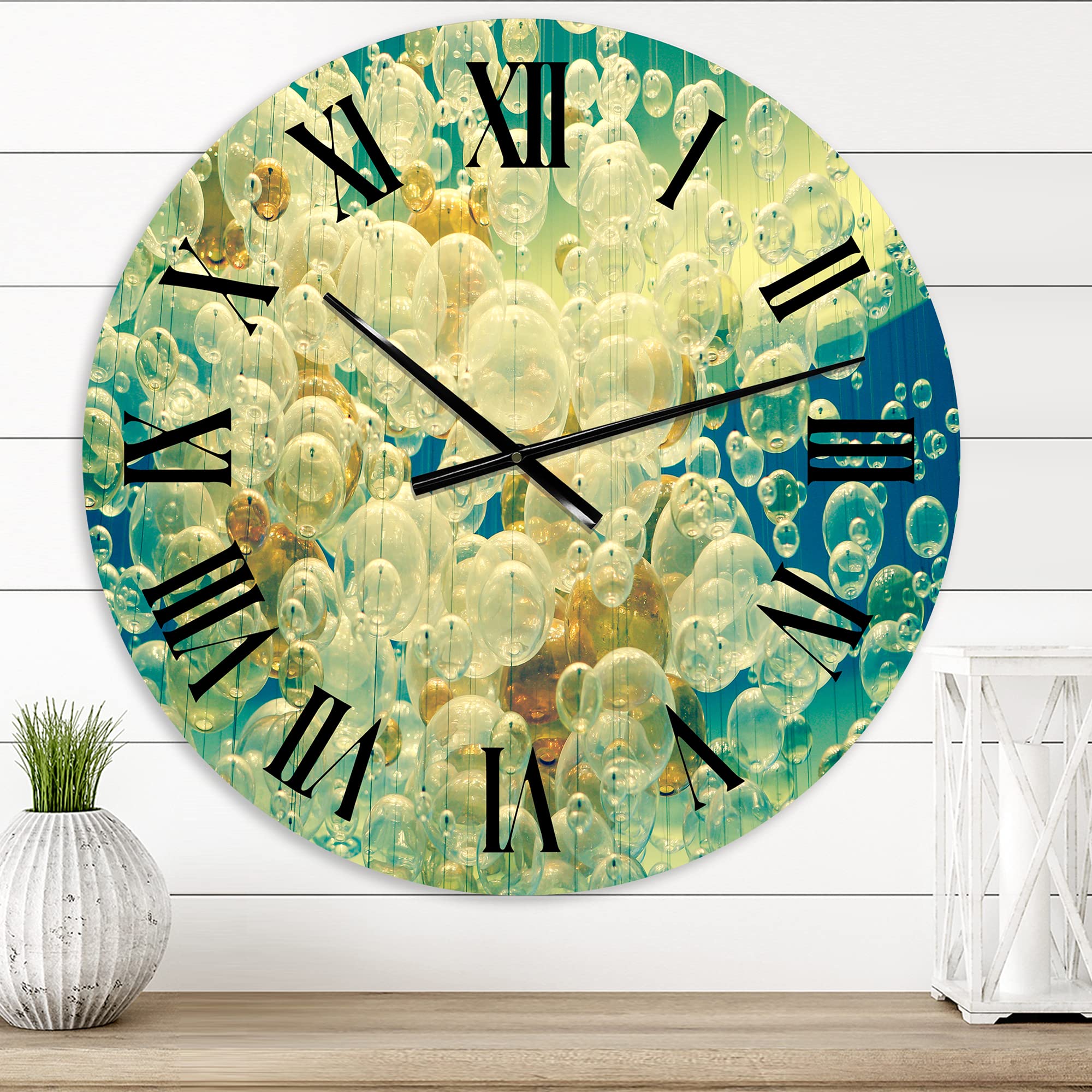 DesignQ Modern Abstract Chandelier Ball Wall Clock - Large Fractal Art Home Decor for Living Room, Bedroom & Office | Silent Non-Ticking Contemporary Timepiece