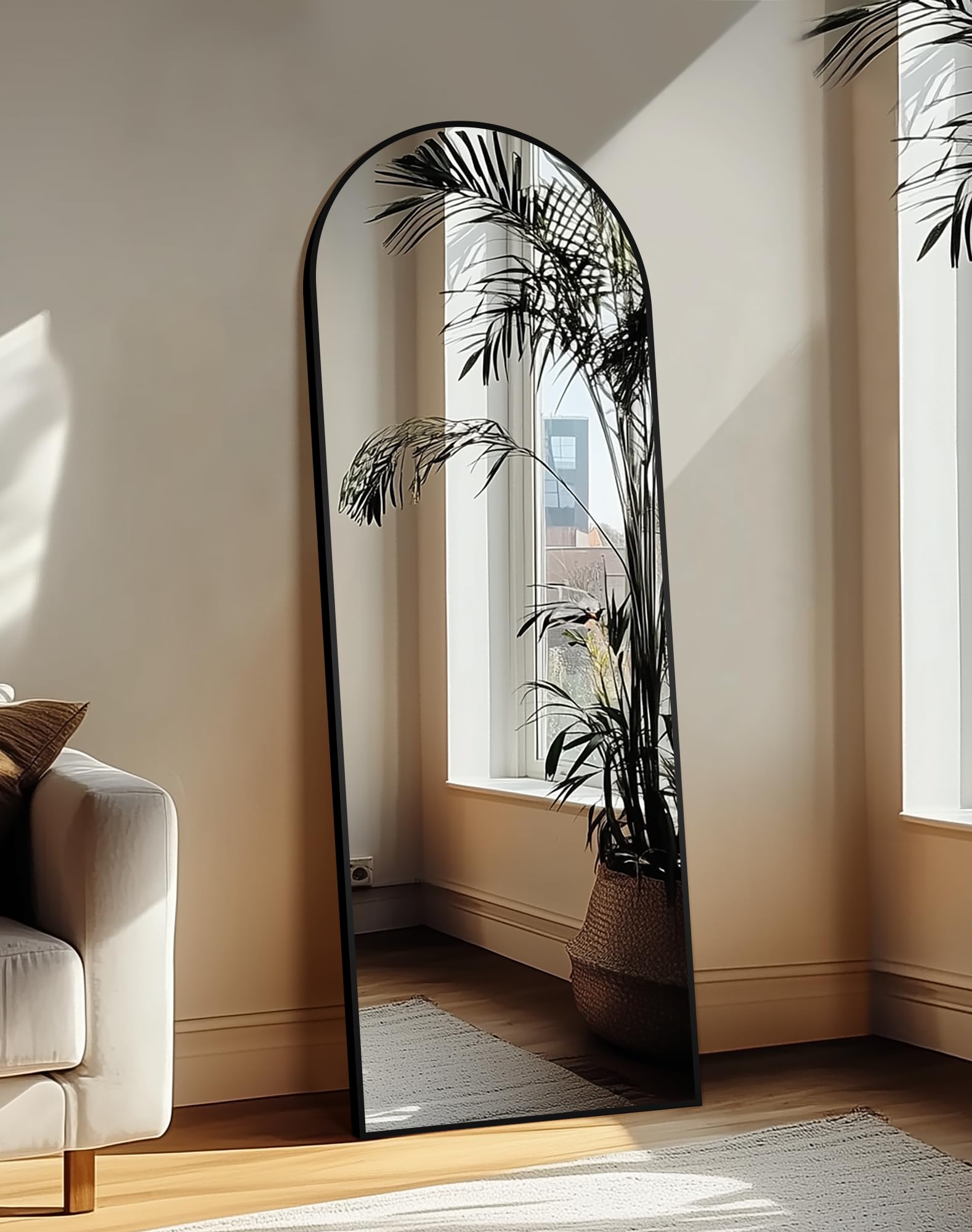Delma Arched Full Length Mirror - Large Standing Floor Mirror with Sturdy Stand for Wall, Entryway, Bedroom, Bathroom & Living Room | Perfect for Home Decor, Dressing Area & Selfie Background