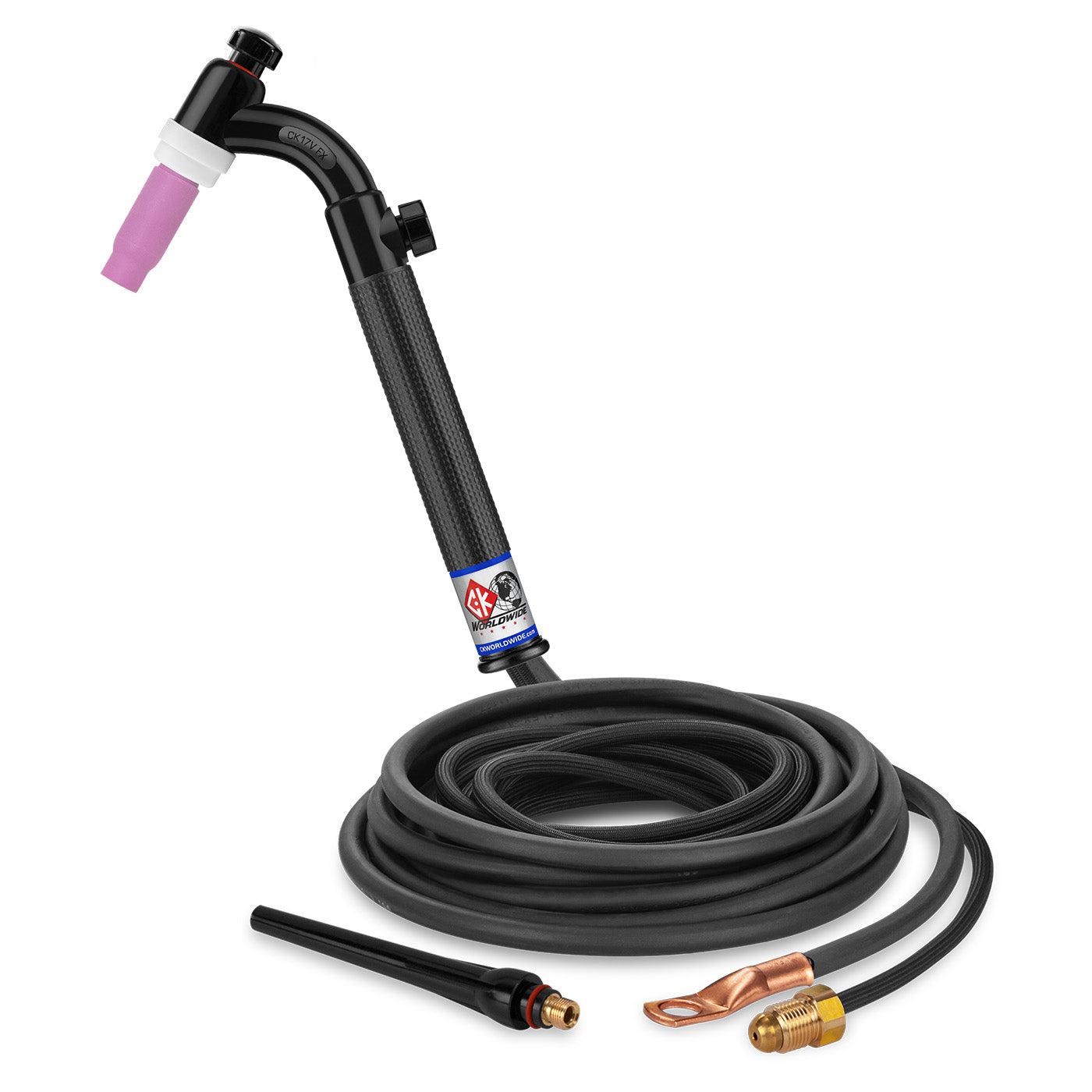 CK Worldwide 150A 17 Style 2 Piece TIG Torch with Valve & SuperFlex Cable - Premium Welding Torch for Stainless Steel, Aluminum & Metal Fabrication