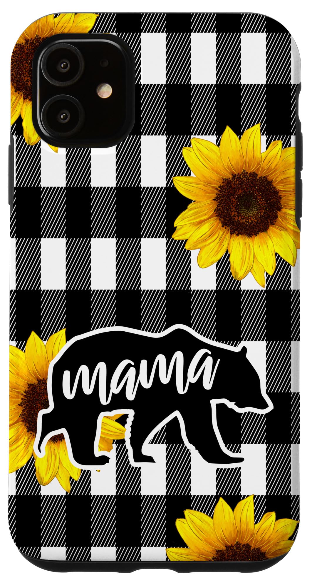 iPhone 11 Buffalo Plaid & Sunflower Mama Bear Phone Case - Cute Protective Cover for Women, Mom Gift - Perfect for Everyday Use, Work & Travel