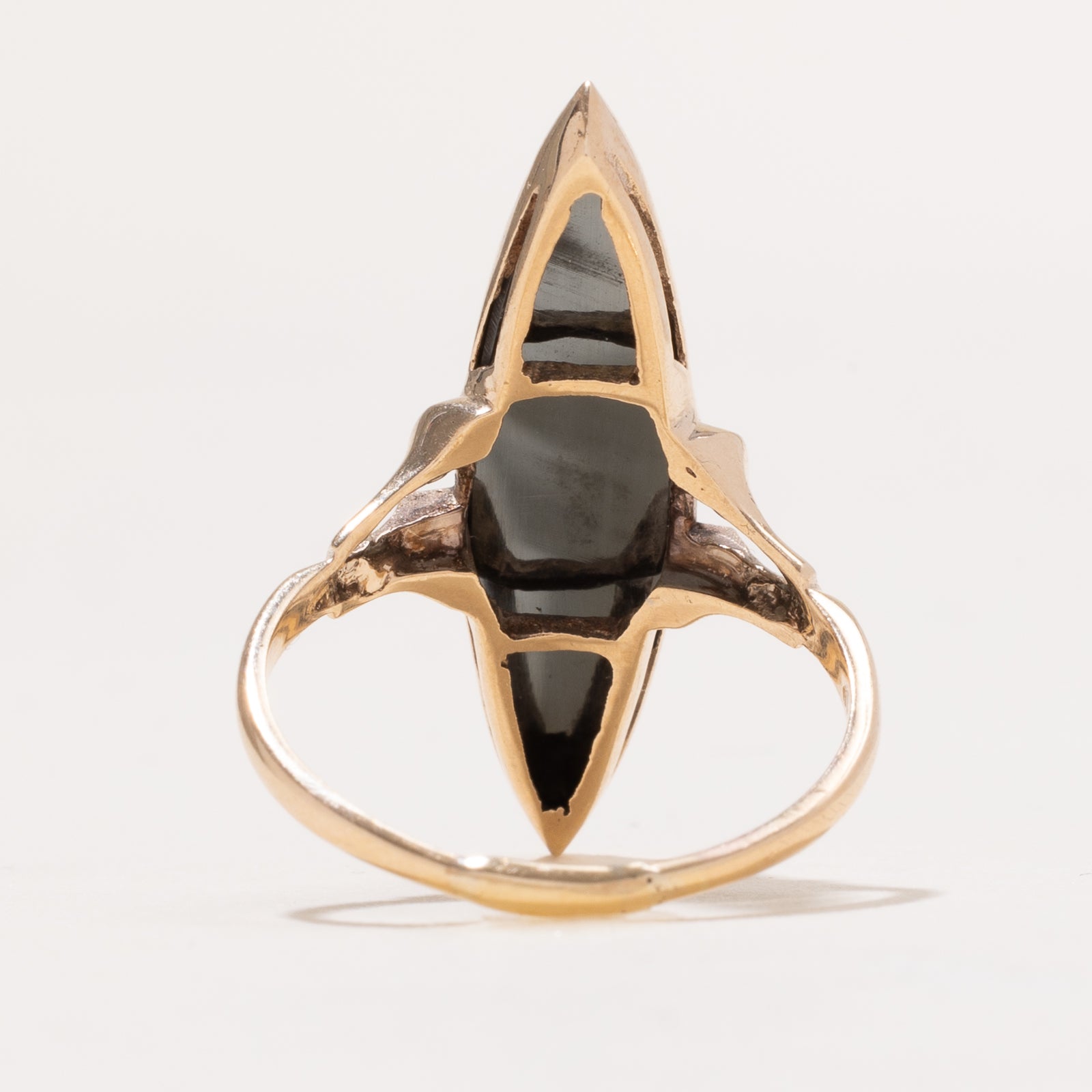6.50ct Hematite Navette Ring Size 8.5 - Elegant Gothic Jewelry for Women, Perfect for Evening Parties & Special Occasions