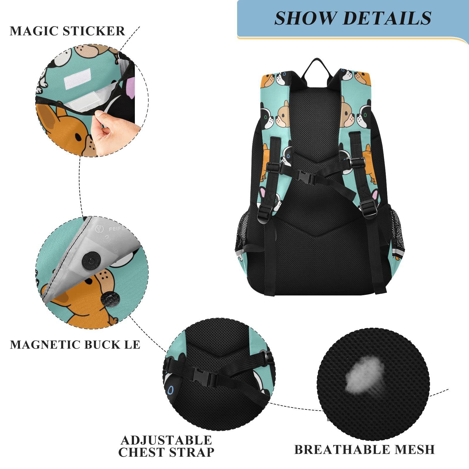 ALAZA Cute French Bulldog Print Laptop Backpack for Women & Men - Travel Bag with Multiple Compartments & Pockets - Perfect for School, Work & Daily Commute