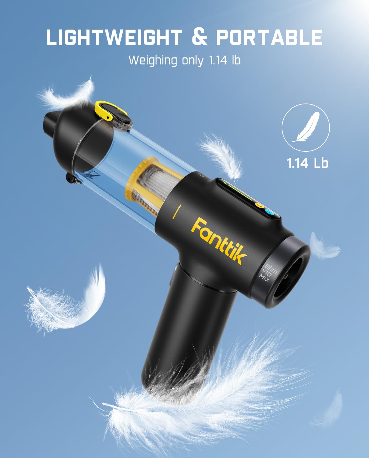 Fanttik Slim V10 4-in-1 Cordless Car Vacuum & Air Duster - 16kPa Powerful Suction, Smart LED Display, Portable Handheld Vacuum for Car, Home, Office - Perfect for Cleaning Cars, Keyboards, Desks & Small Spaces