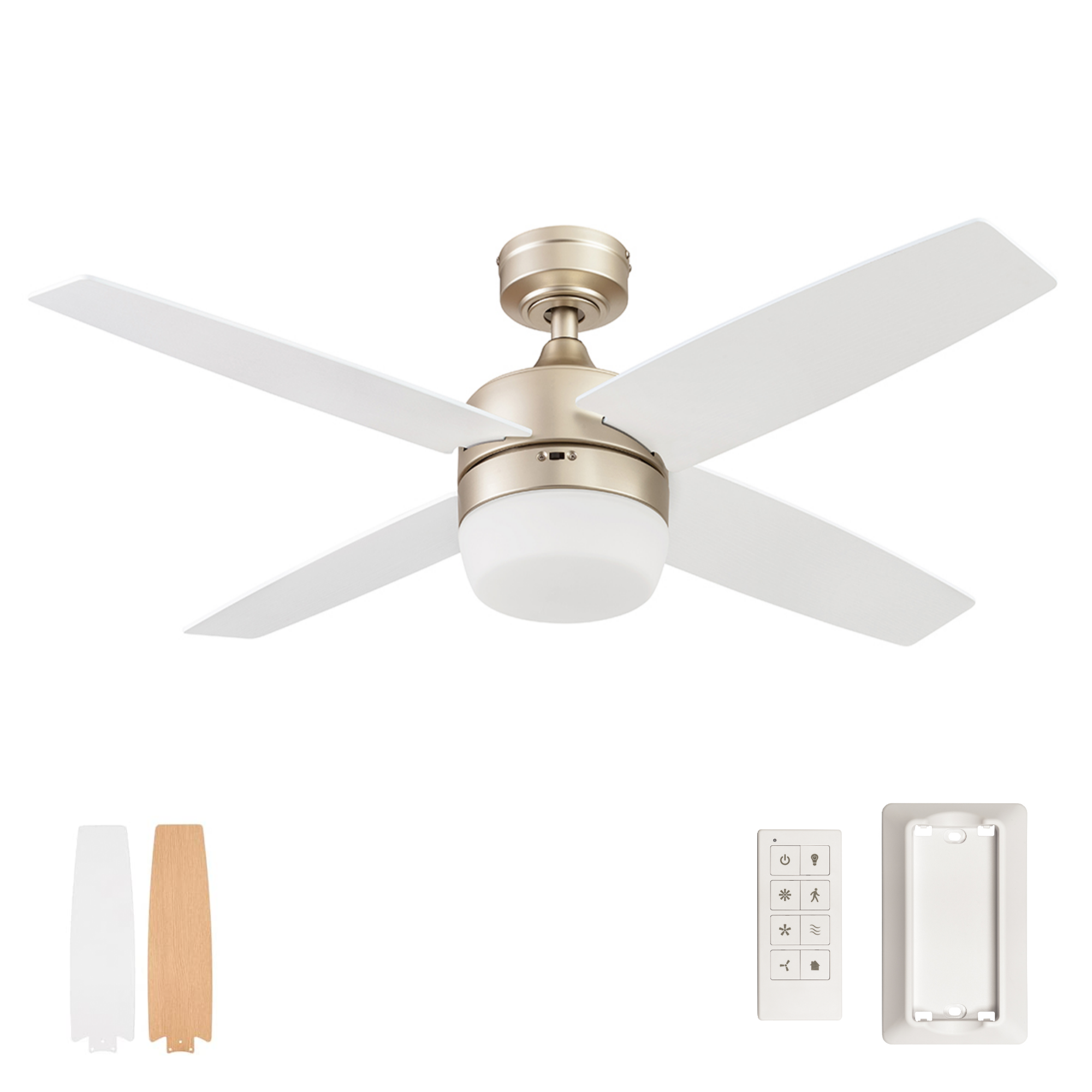 44 Inch Atlas Soft Gold Ceiling Fan with Remote Control - Modern Lighting for Bedroom, Living Room & Office