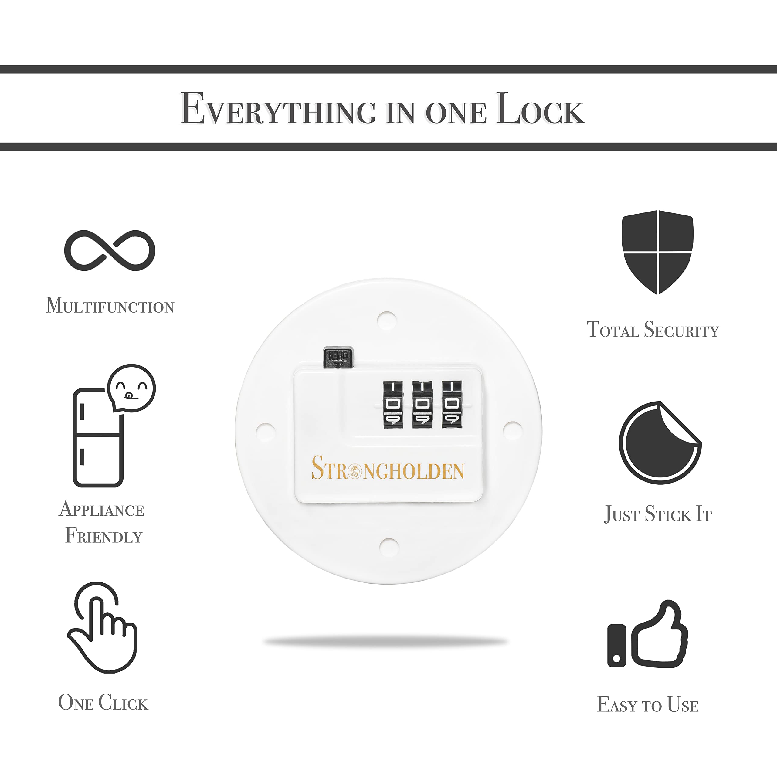 Strongholden Child Proof Refrigerator Lock Combination - No Keys Needed, Freezer & Fridge Safety Lock for Kids (2 Pack, White & Round) - Keep Food Safe & Prevent Child Access to Appliances