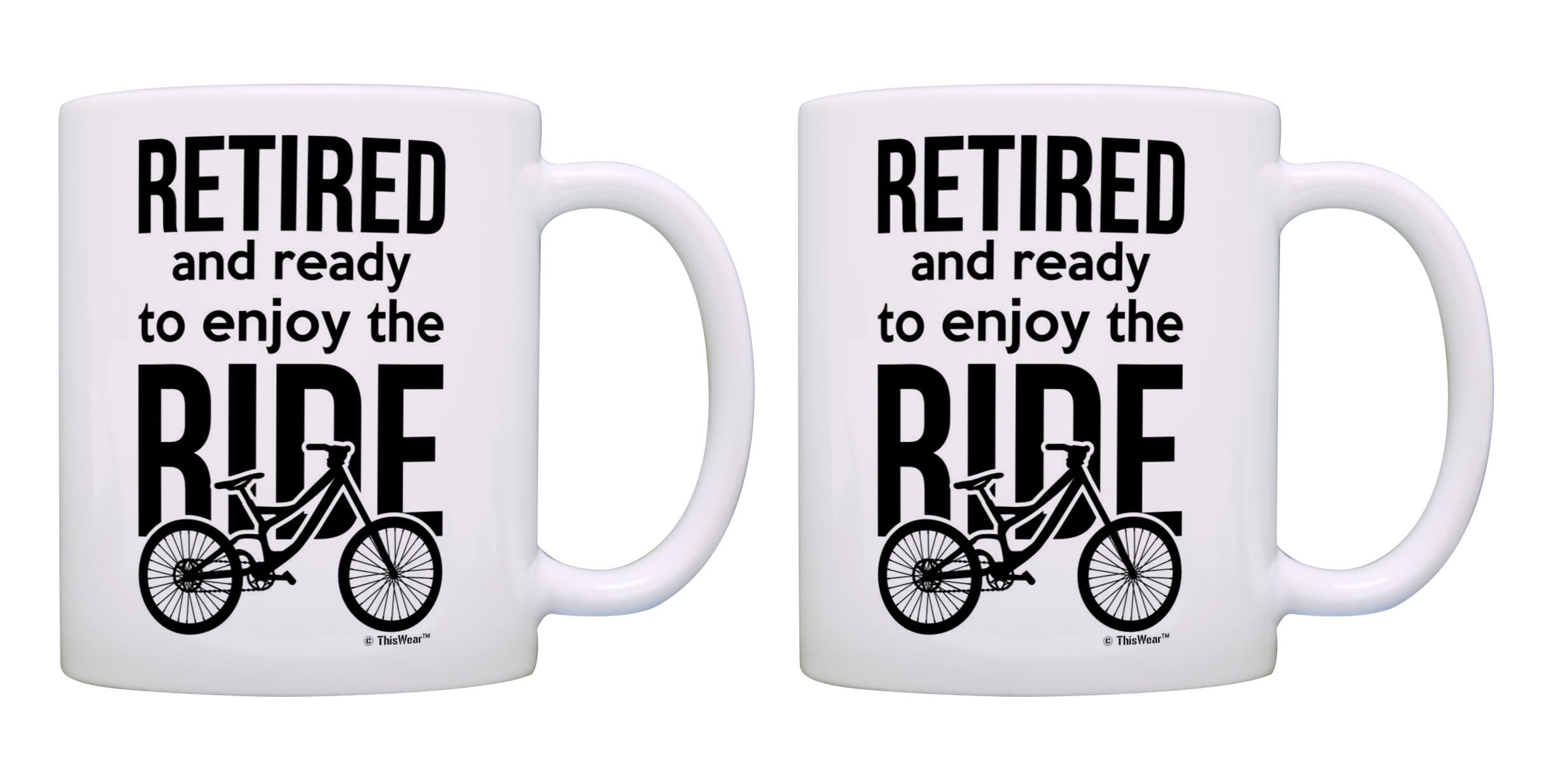 2-Pack Bike Themed 11oz Ceramic Coffee Mugs - Perfect Retirement Gift for Coworkers - Enjoy The Ride Design - Ideal for Office, Home & Outdoor Use