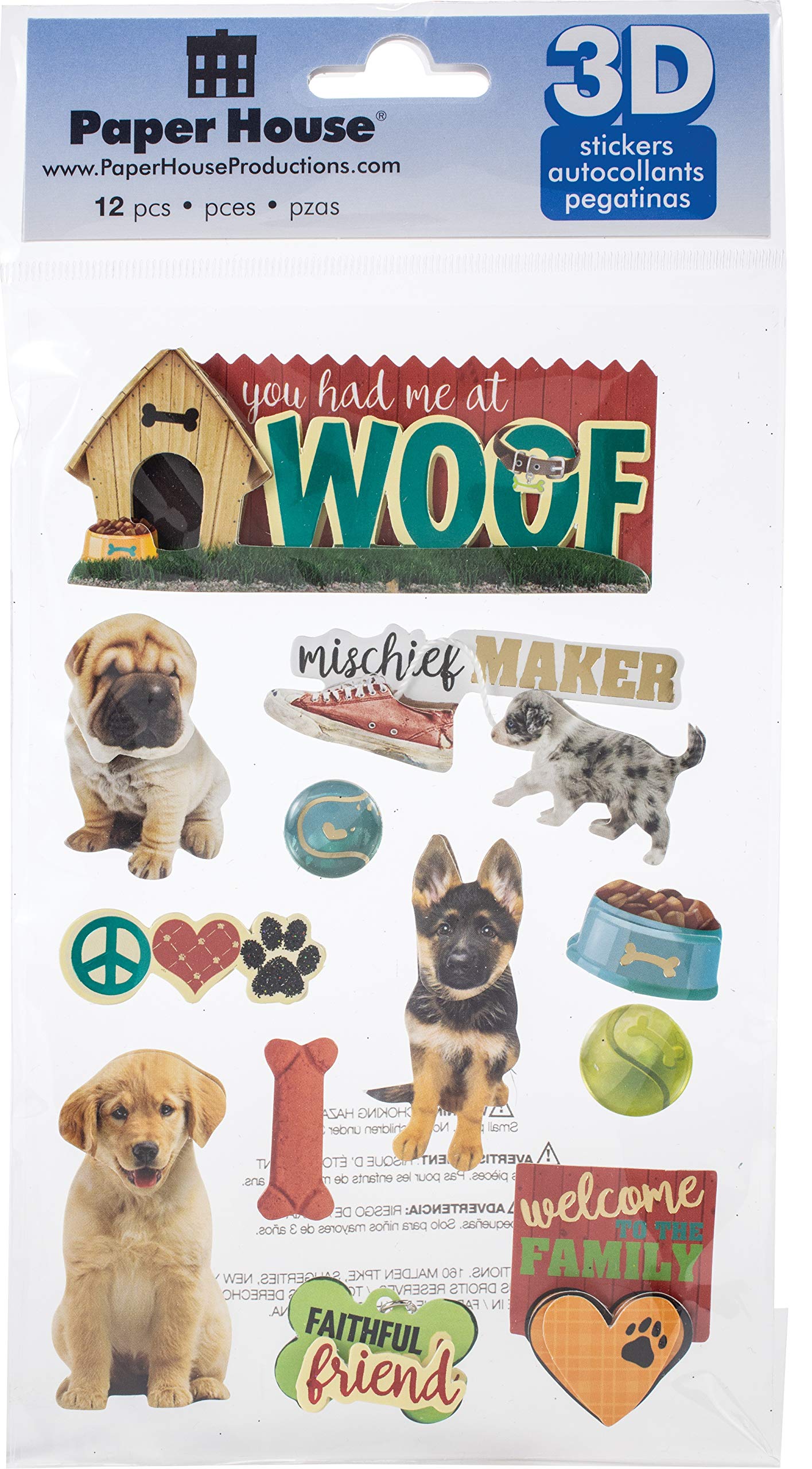 3D Dog Stickers by Paper House Productions - Fun & Realistic Pet Decor for Scrapbooking, DIY Crafts, and Kids' Activities