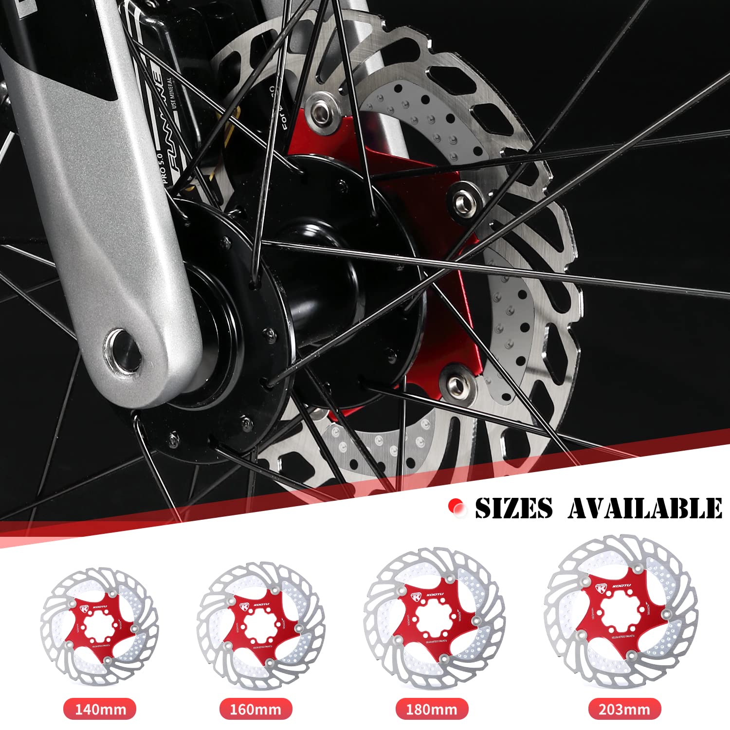 KOOTU 6-Bolt Bike Disc Brake Rotor 160mm/180mm/203mm - Stainless Steel for Road & Mountain Bikes - Perfect for MTB, BMX & Cycling Adventures