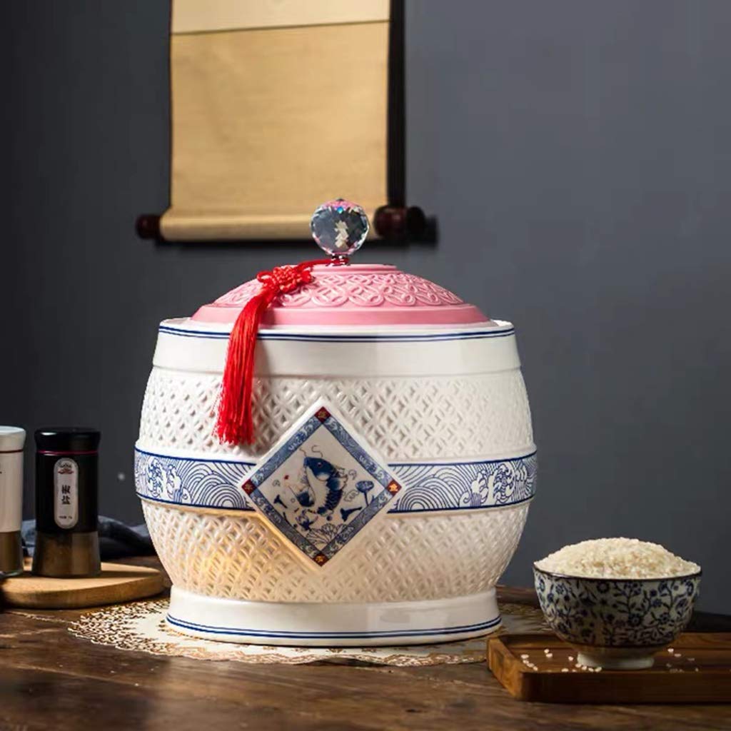 Vintage Ceramic Cereal Storage Container - Traditional Chinese Style Porcelain Grain Dispenser for Cereal, Flour, Sugar, Coffee, Rice, Nuts, Snacks, Pet Food & Tea - Perfect for Kitchen Pantry Organization & Countertop Display by M I A