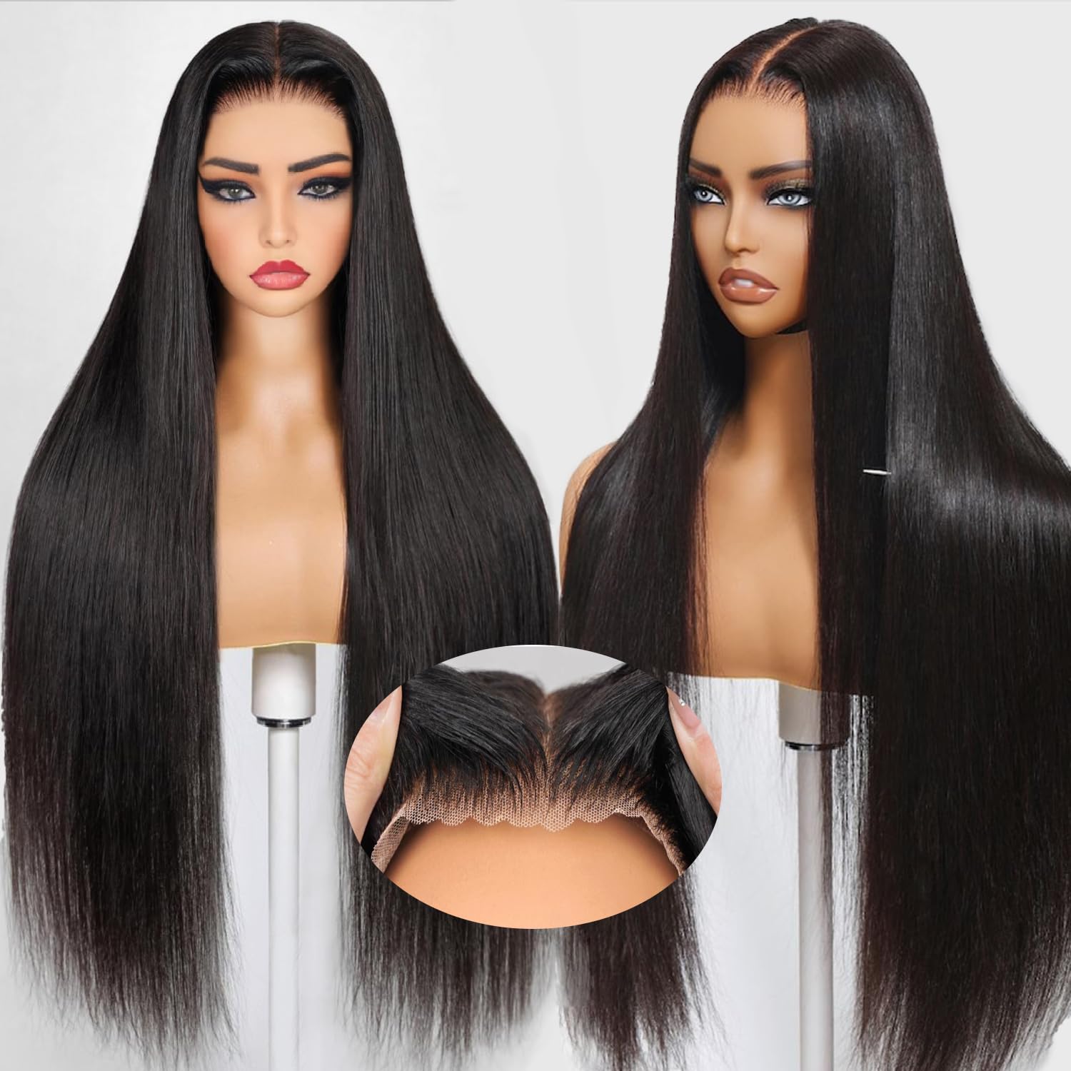 Glueless Human Hair Wigs for Women - 32 Inch Straight Lace Front Wig with HD Lace & 220% Density, Pre Plucked & Pre Cut 7x5 Lace Closure, No Glue Needed, Natural Black | Perfect for Daily Wear, Special Occasions & Protective Styling
