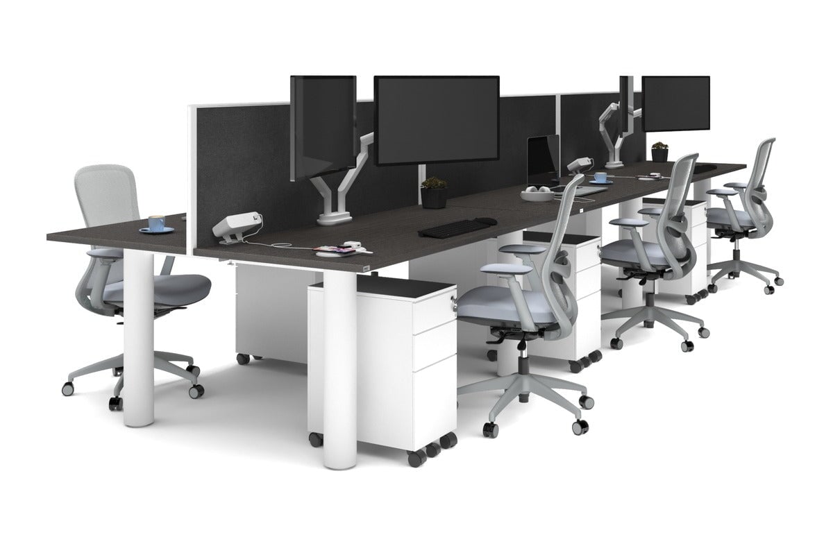 Quadro Cylinder Leg 6-Person Office Workstation Desk [1800L x 700W] - Modern Collaborative Workspace Solution for Team Meetings & Office Productivity