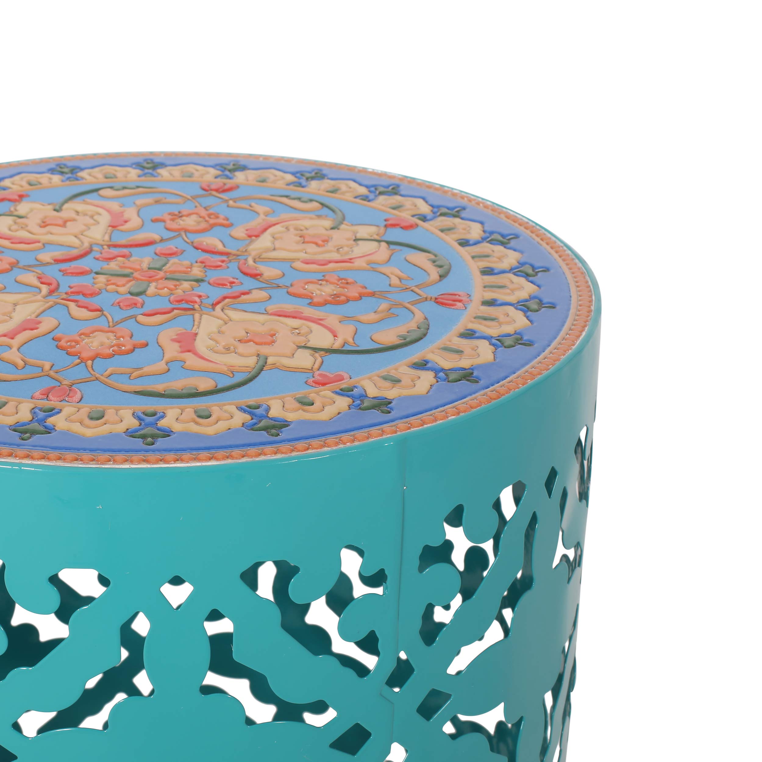 Christopher Knight Home Jesse Indoor Lace Cut Side Table with Tile Top in Teal - Perfect for Living Room, Bedroom, or Office Accent Table