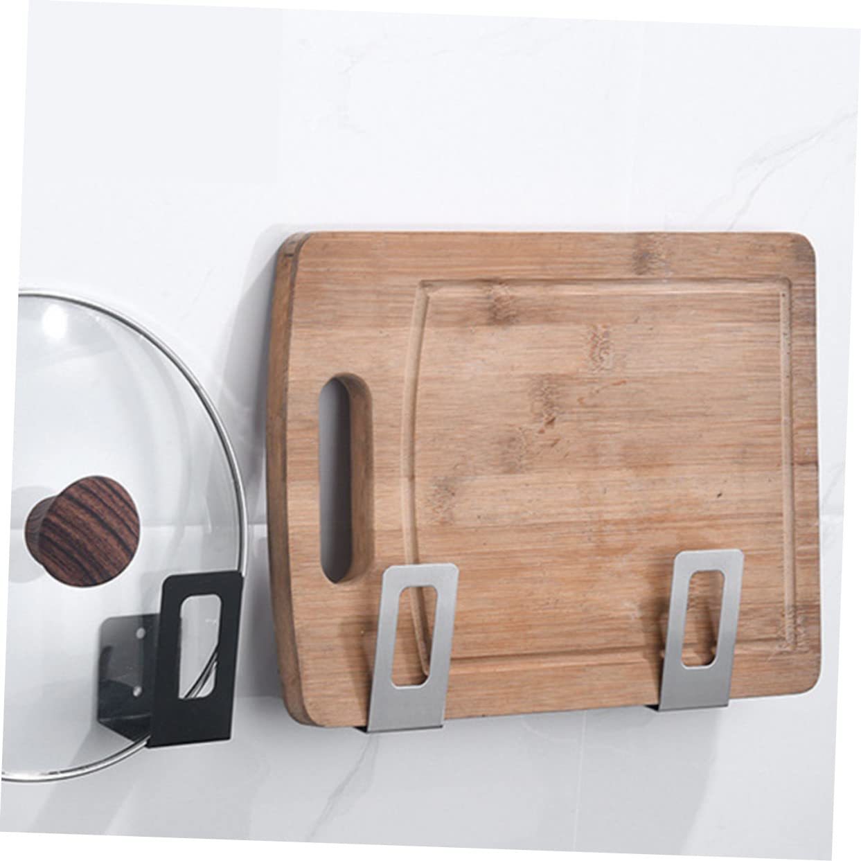 Hemoton 2-Pack Stainless Steel Pot Lid Organizer - Wall Mounted Kitchen Lid Holder for Pots & Pans - Space Saving Cookware Storage Solution (Perfect for Small Kitchens & Organized Cooking Spaces)