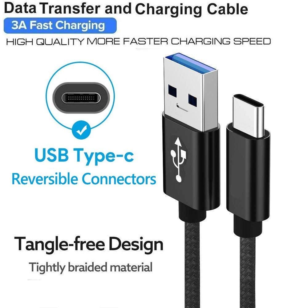 Fast Charging USB C Cable for Nokia G50/G20/G21/G11/G10/X20/X10/6/8/3 - 3.3ft (1m) Black - High-Speed Sync & Charging Cord for Android Phones - Perfect for Home, Office & Travel