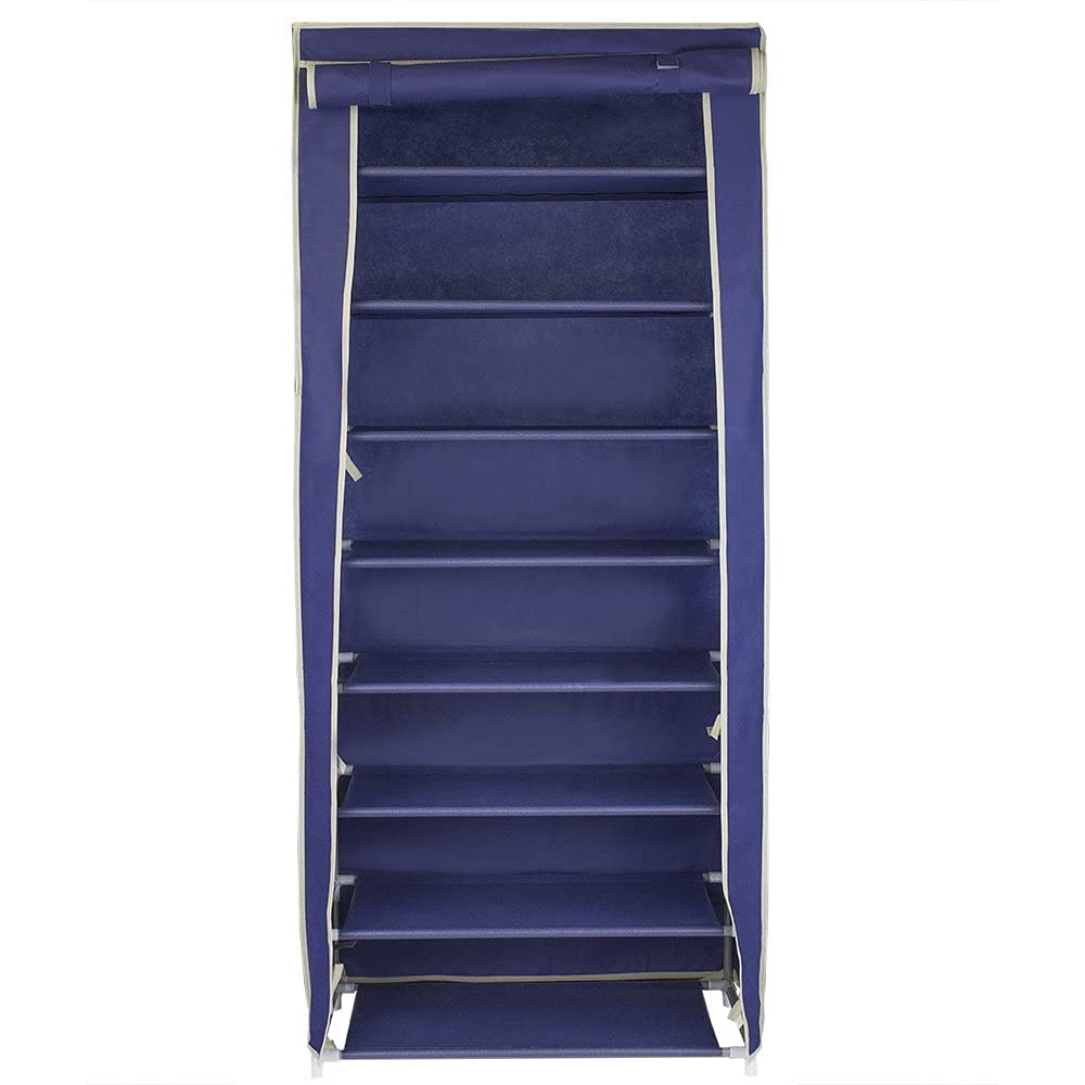 7-Tier Heavy Duty Non-Woven Portable Wardrobe Closet with Roll-Down Cover - Dust-Free Storage for 24 Pairs of Shoes & Clothing (Navy) - Perfect for Small Spaces, Dorm Rooms, Closet Organization & Seasonal Storage