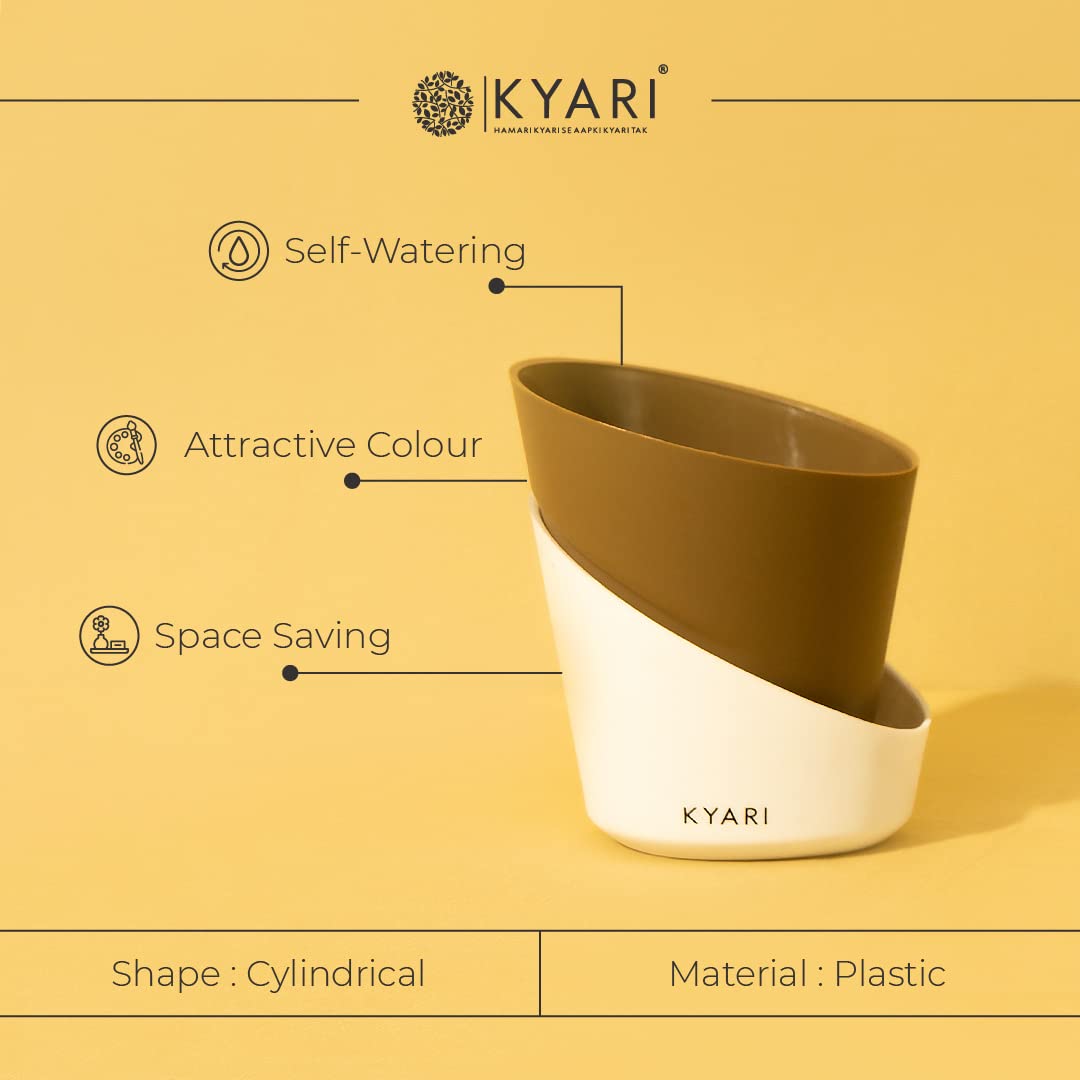 KYARI Set of 3 Self-Watering Plant Pots in Dusky Brown - Indoor Flower Planters for Home, Office Decor - Perfect for Living Room, Kitchen, Bedroom, Tabletop & Gifts | Ideal for Succulents, Herbs & Small Houseplants (Plants Not Included)