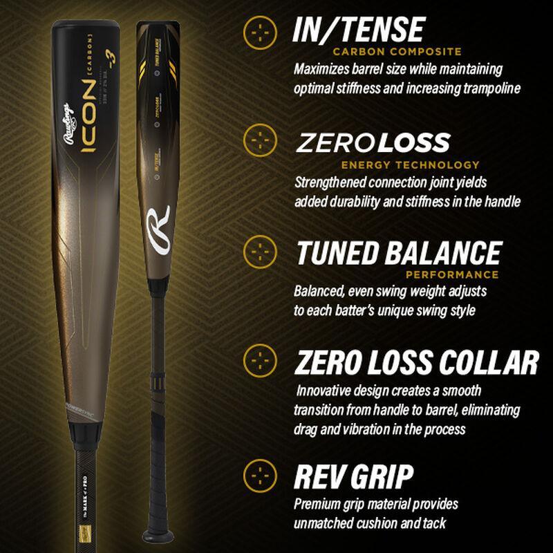 2023 Rawlings Icon (3) BBCOR Baseball Bat - High Performance Youth & Adult Baseball Bat for Power Hitting - Perfect for Games, Practice & Training