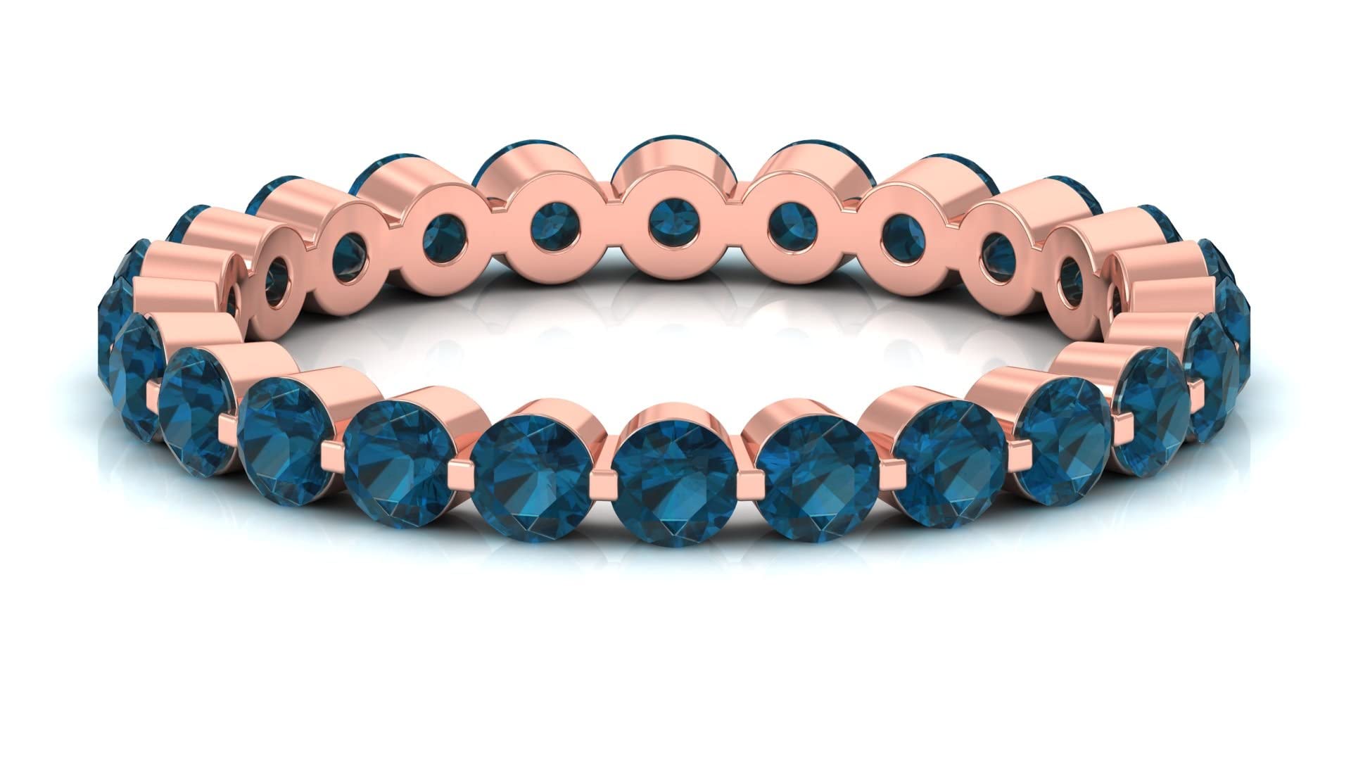 Certified London Blue Topaz Eternity Ring in 14K Solid Gold - December Birthstone Round Cut Gemstone Ring for Women, Perfect for Anniversary, Engagement & Special Occasion Gifts