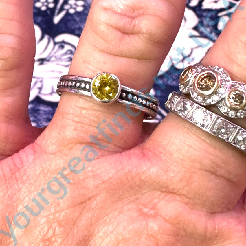 Sterling Silver Stacking Ring with Lemon Cubic Zirconia - Size 8 3/4 - Elegant Layered Jewelry for Everyday Wear & Special Occasions