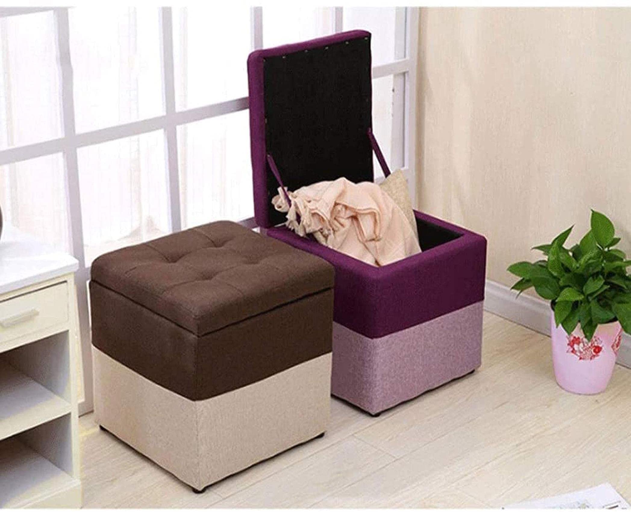 Fabric Storage Ottoman Bench with Removable Cover - 16x16x16 Inch Footrest Stool for Dressing Table, Living Room, Bedroom - Multi-Functional Shoe Bench & Seat with Hidden Storage Space - Perfect for Home, Office, and Nursery Organization